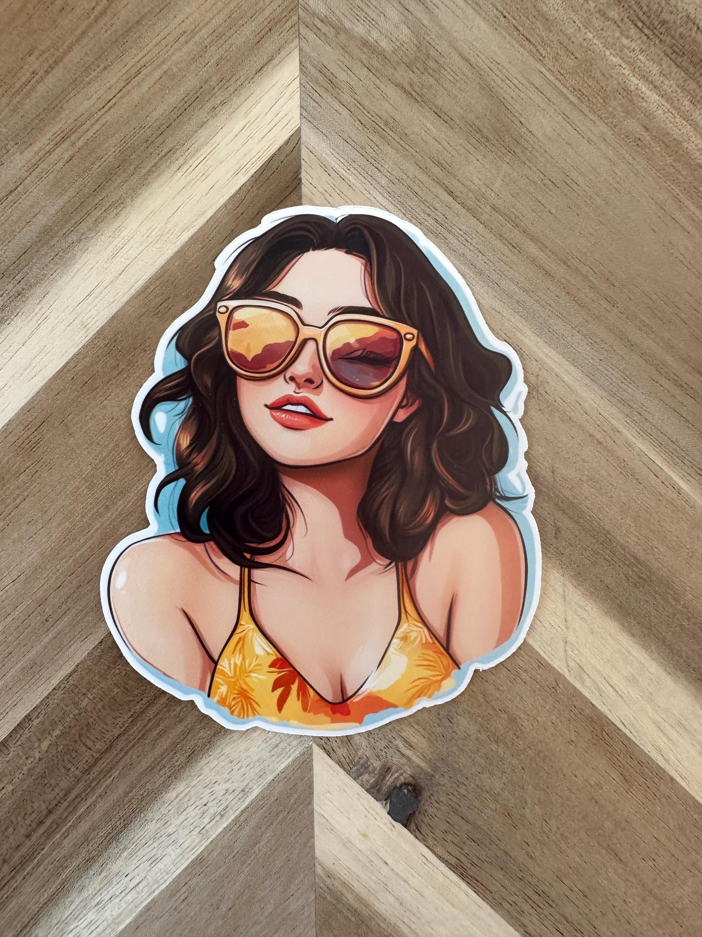 Summer Vibes Girl Sticker | Aesthetic Sunglasses Fashion Die Cut | Waterproof Vinyl Decal | Beach Bikini Art | Laptop Tumbler Sticker