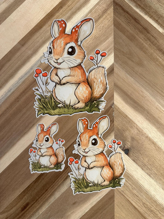 Woodland Bunny Sticker: Cottagecore Rabbit with Mushrooms