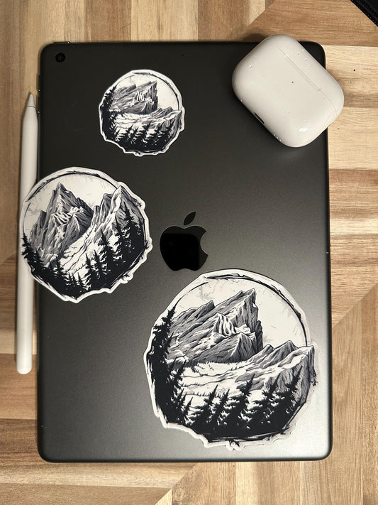 Mountain Wilderness Sticker: Black and White Vinyl Decal