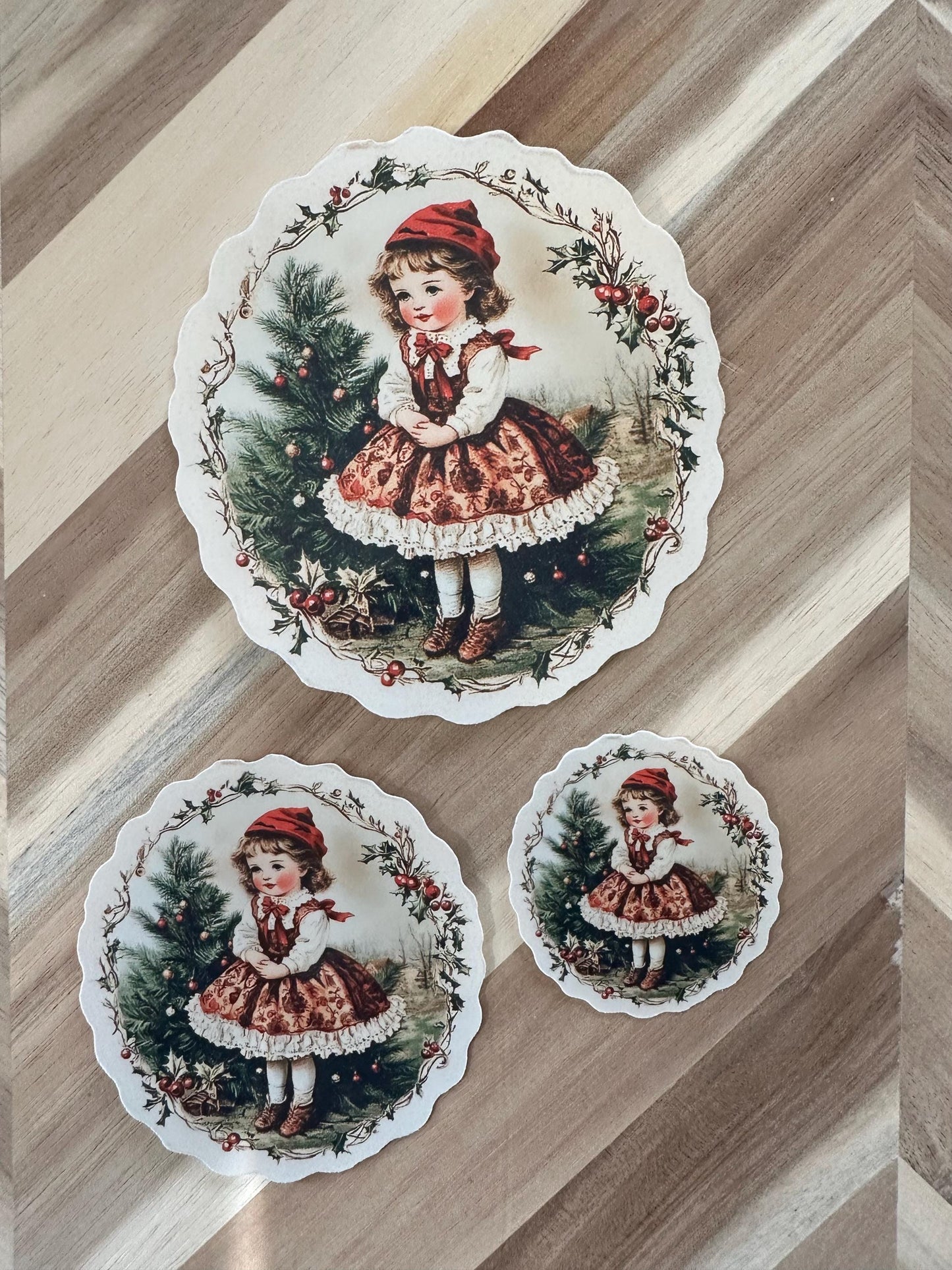 Victorian Christmas Girl Die-Cut Sticker | Vintage Holiday Ephemera