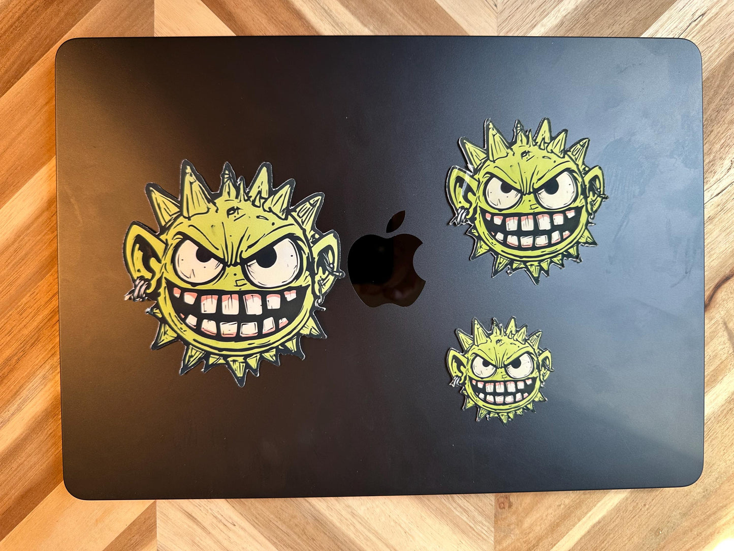 Angry Green Virus Sticker: Funny Cartoon Monster Decal