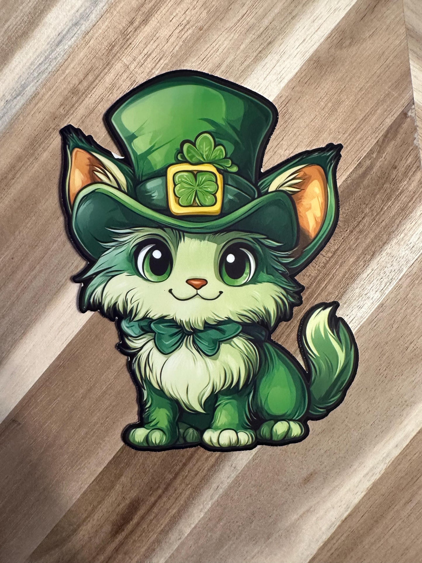 St. Patrick's Day Cat Sticker: Leprechaun Kitten Vinyl Decal