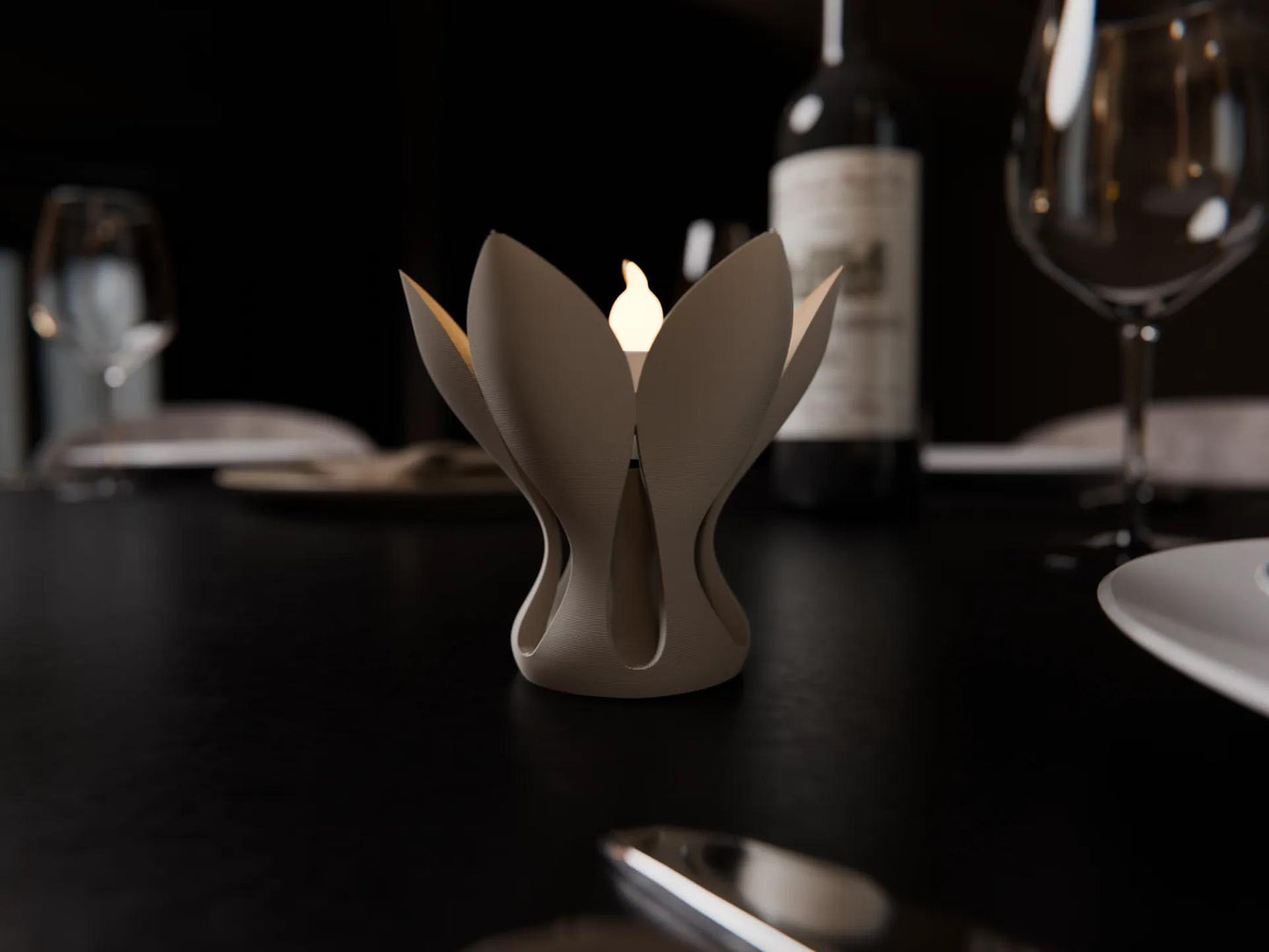 3D Printed Blooming Lotus Tea Light Holder - Elegant Candle Decor