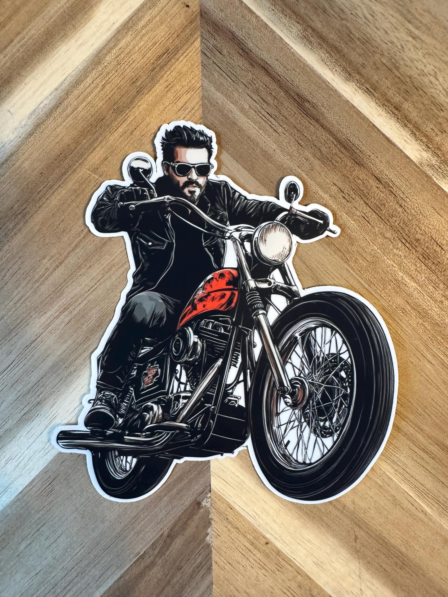 Bobber Motorcycle Rider Sticker: Leather Jacket Biker Vinyl Decal