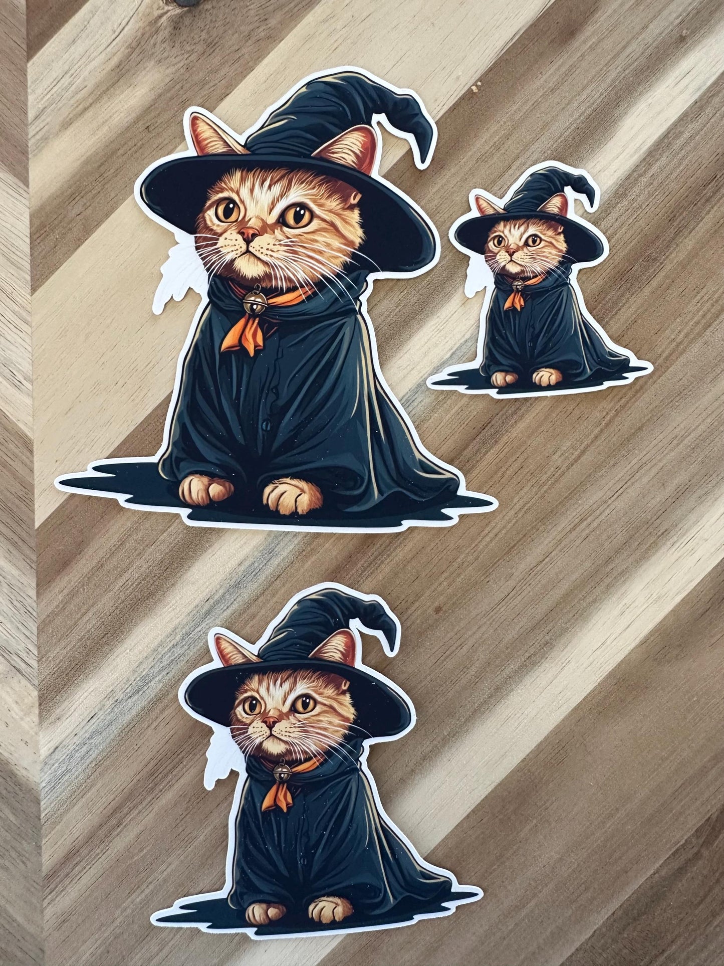 Witch Cat Halloween Sticker: Orange Tabby Vinyl Decal