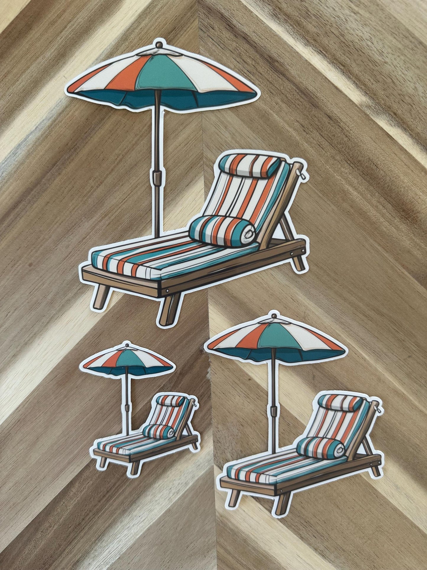 Beach Lounger Sticker: Retro Teal Coral Stripes Vinyl Decal