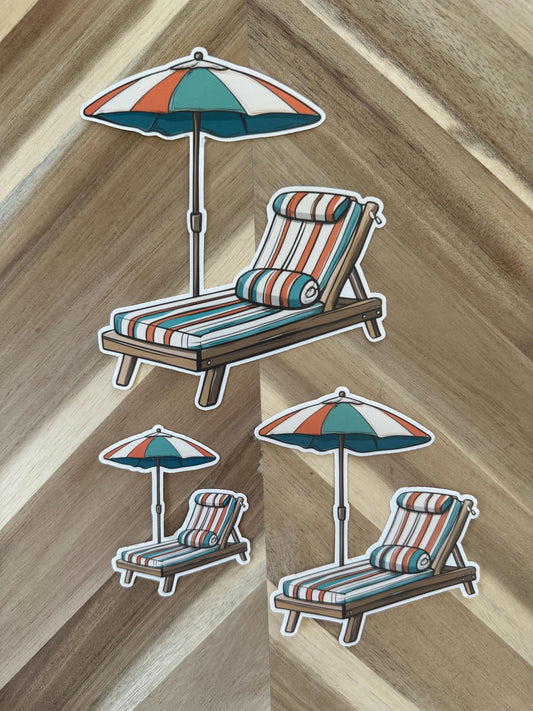 Beach Lounger Sticker: Retro Teal Coral Stripes Vinyl Decal