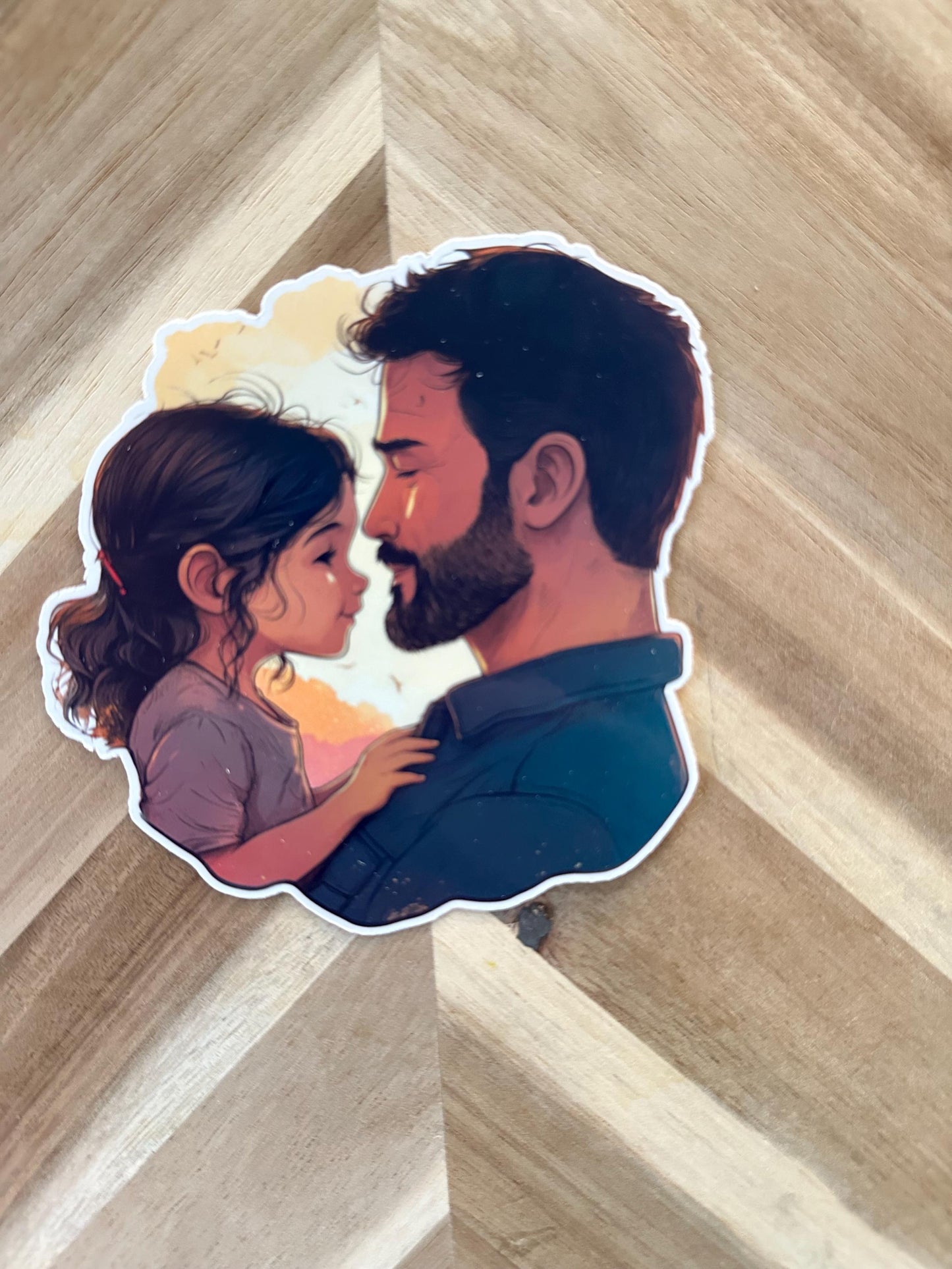 Dad Daughter Tender Moment Sticker | Father Girl Embrace Decal | Heartwarming Family Art | Girl Dad Gift | Father's Day Gift | Family Bond