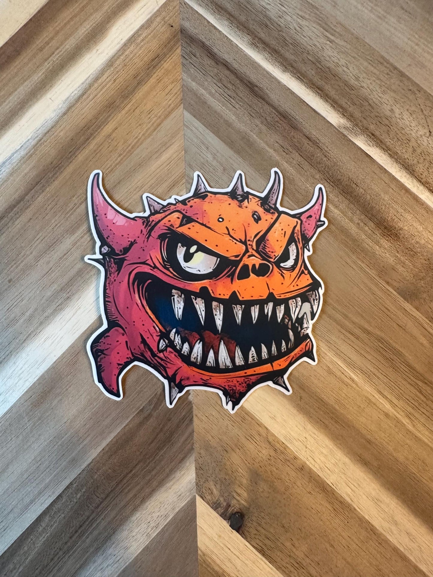 Red Demon Sticker | Cacodemon Gaming Vinyl Decal | Horror Monster Art | Sharp Teeth Illustration | Retro Gaming Laptop Sticker | FPS Game