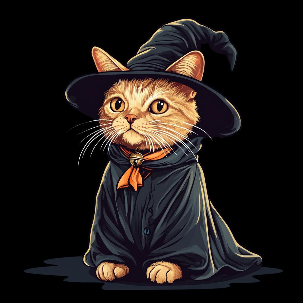 Witch Cat Halloween Sticker: Orange Tabby Vinyl Decal