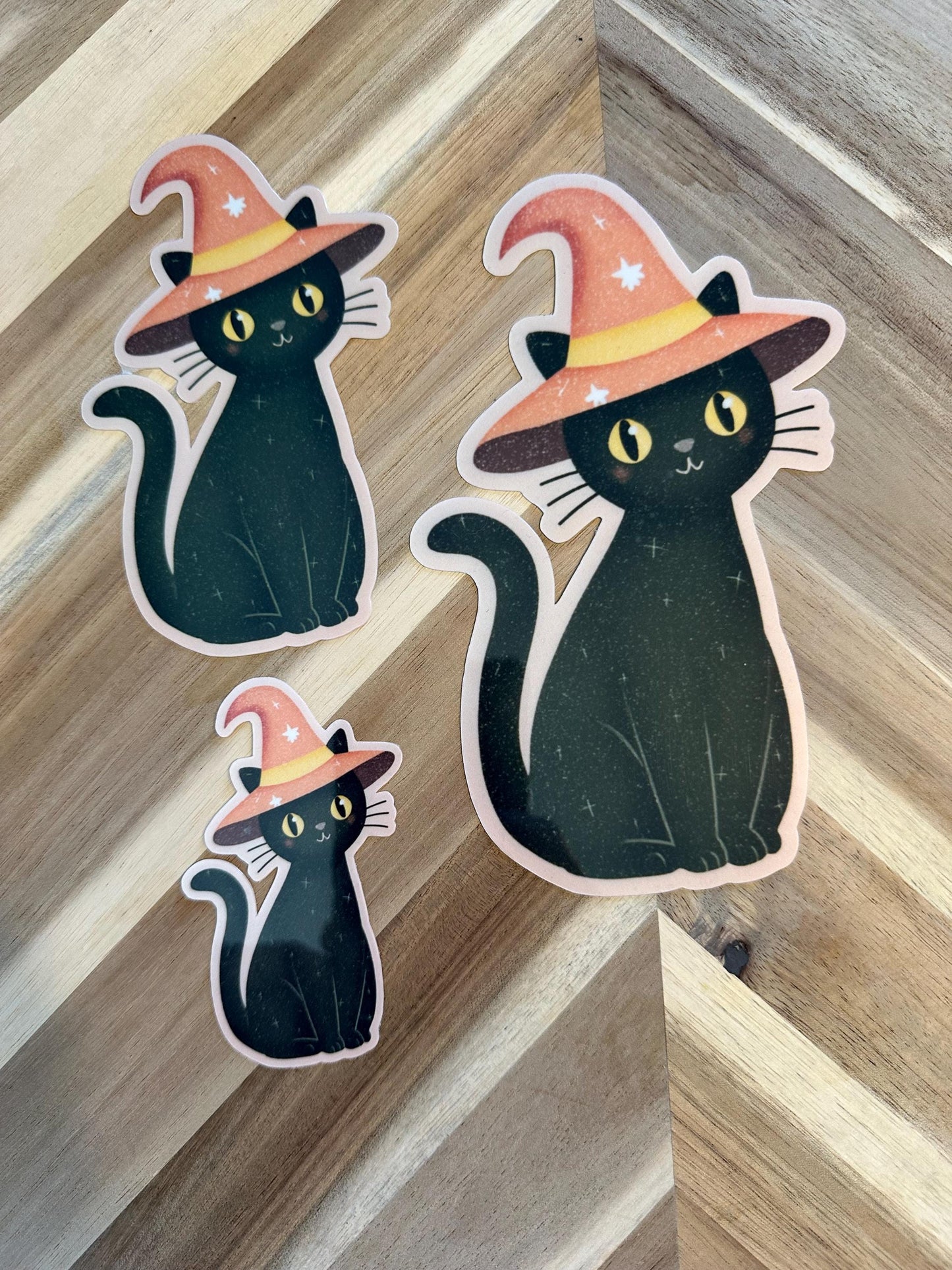 Cute Black Cat Witch Stickers - Halloween Waterproof Vinyl Sticker Set