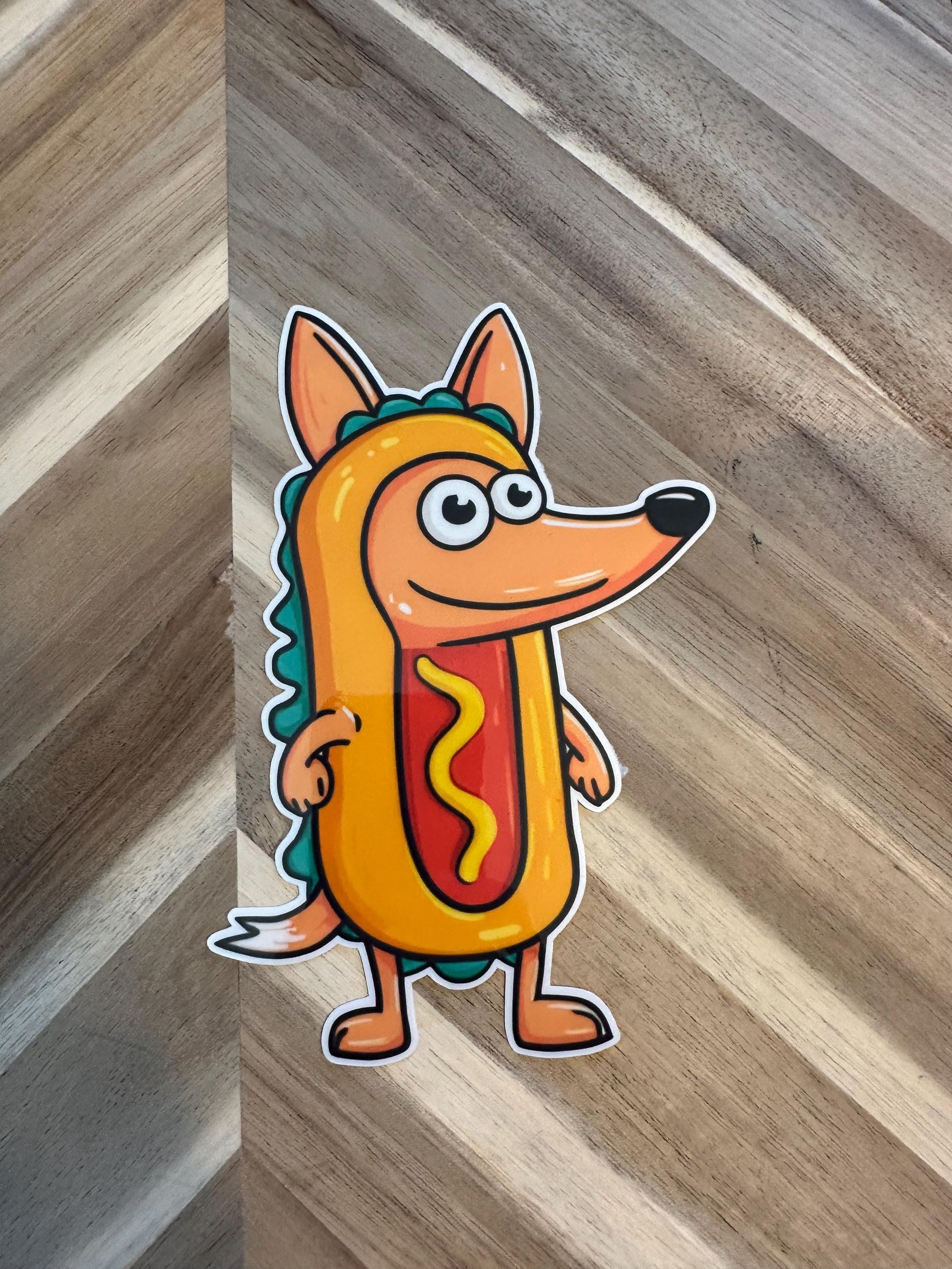 Funny Hot Dog Corgi Sticker - Cute Dog in Hot Dog Costume Vinyl Sticker