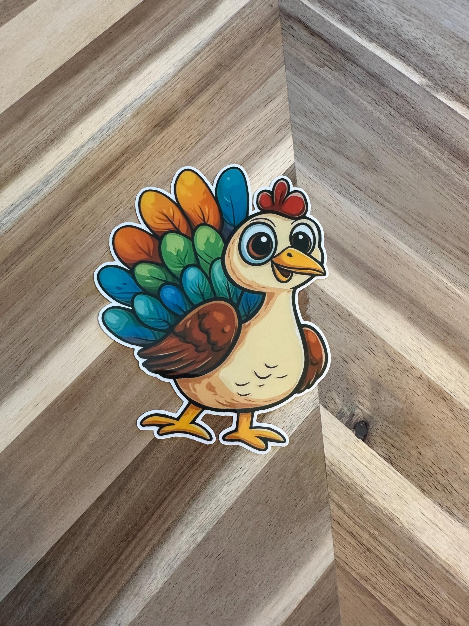 Adorable Rainbow Turkey Sticker - Colorful Thanksgiving Turkey Vinyl Sticker