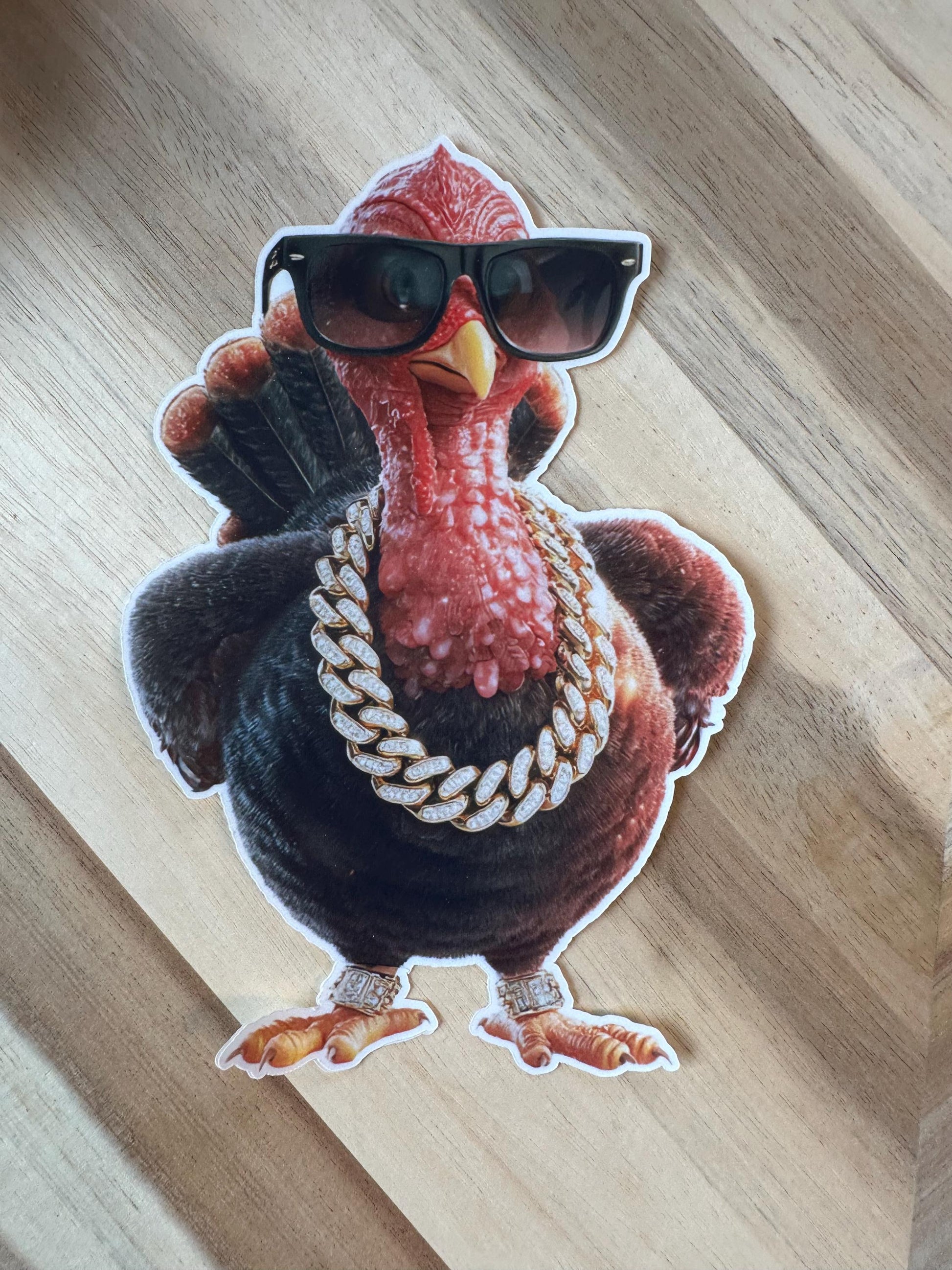 Funny Gangster Turkey Sticker - Cool Turkey with Sunglasses and Chain Vinyl St