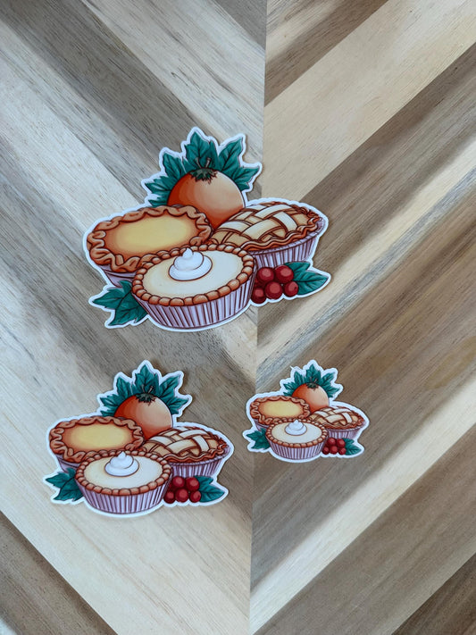 Thanksgiving Pies Sticker - Vintage Fall Desserts with Pumpkin Vinyl Sticker
