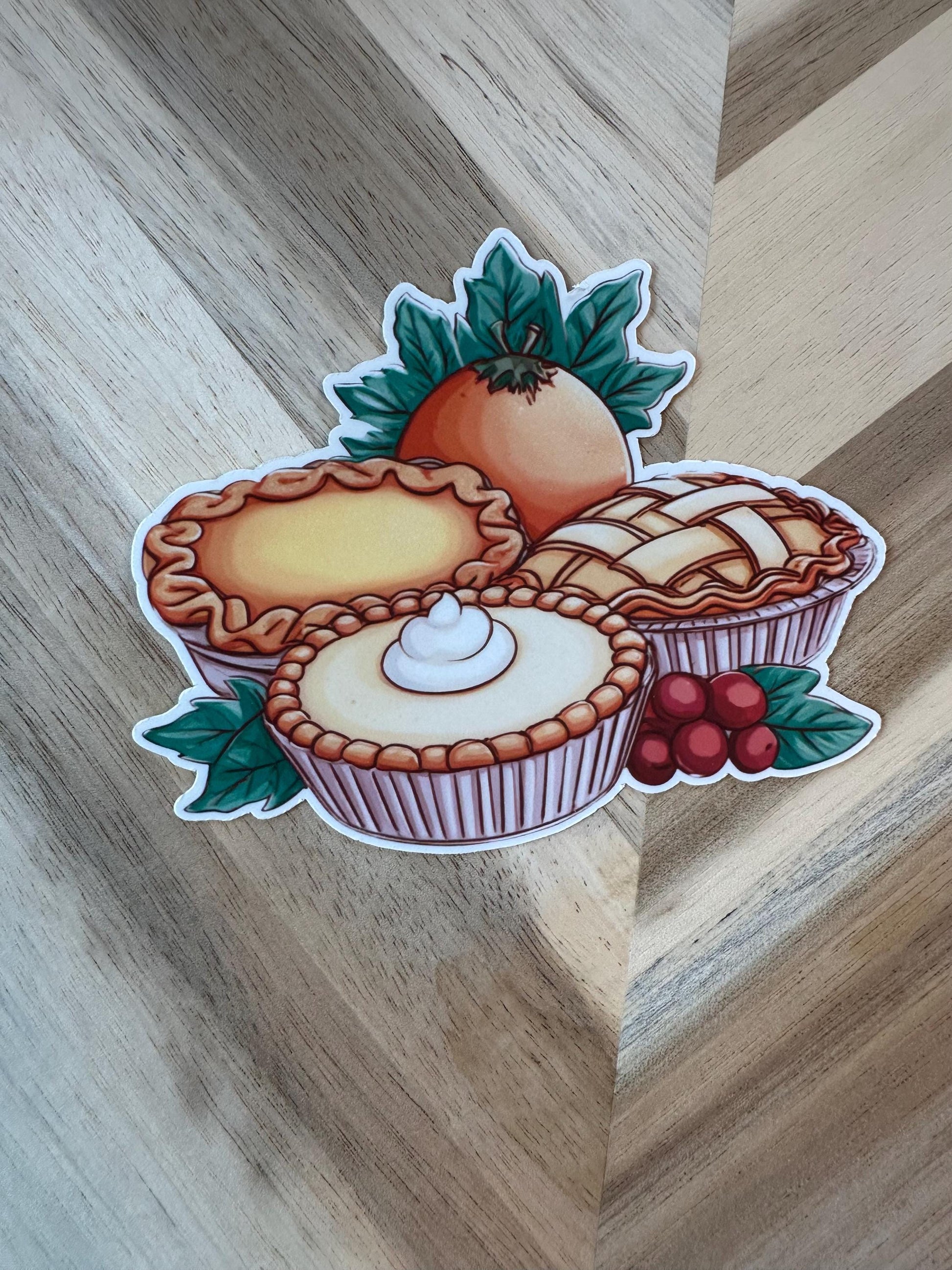 Thanksgiving Pies Sticker - Vintage Fall Desserts with Pumpkin Vinyl Sticker