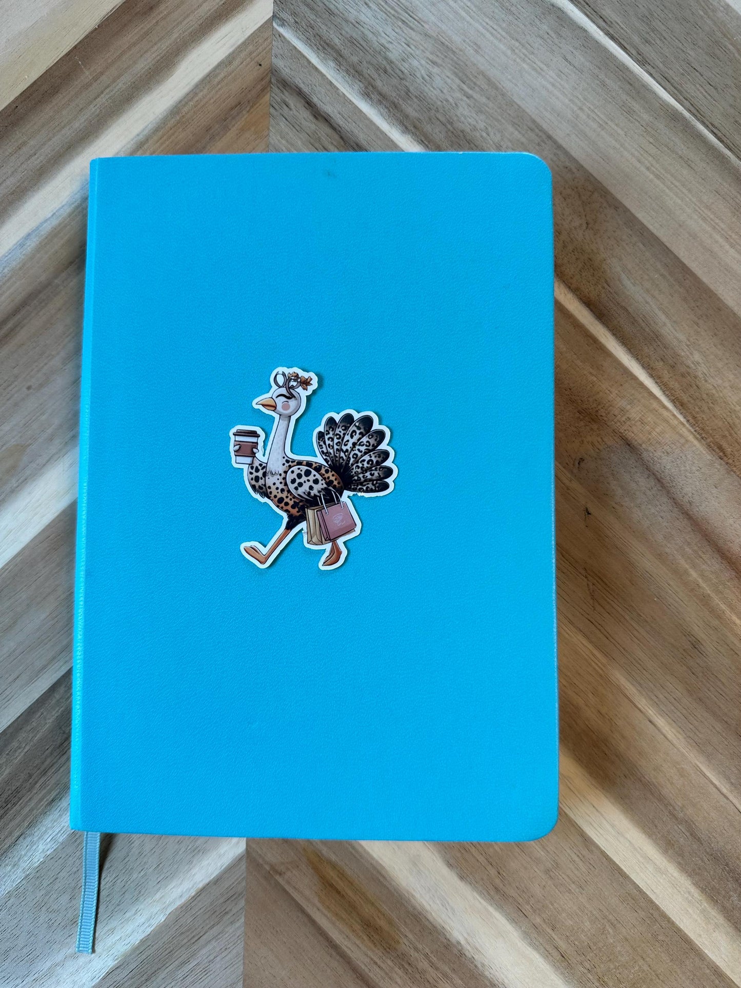 Fashionable Turkey Sticker - Leopard Print Turkey with Coffee and Purse Vinyl Sticker