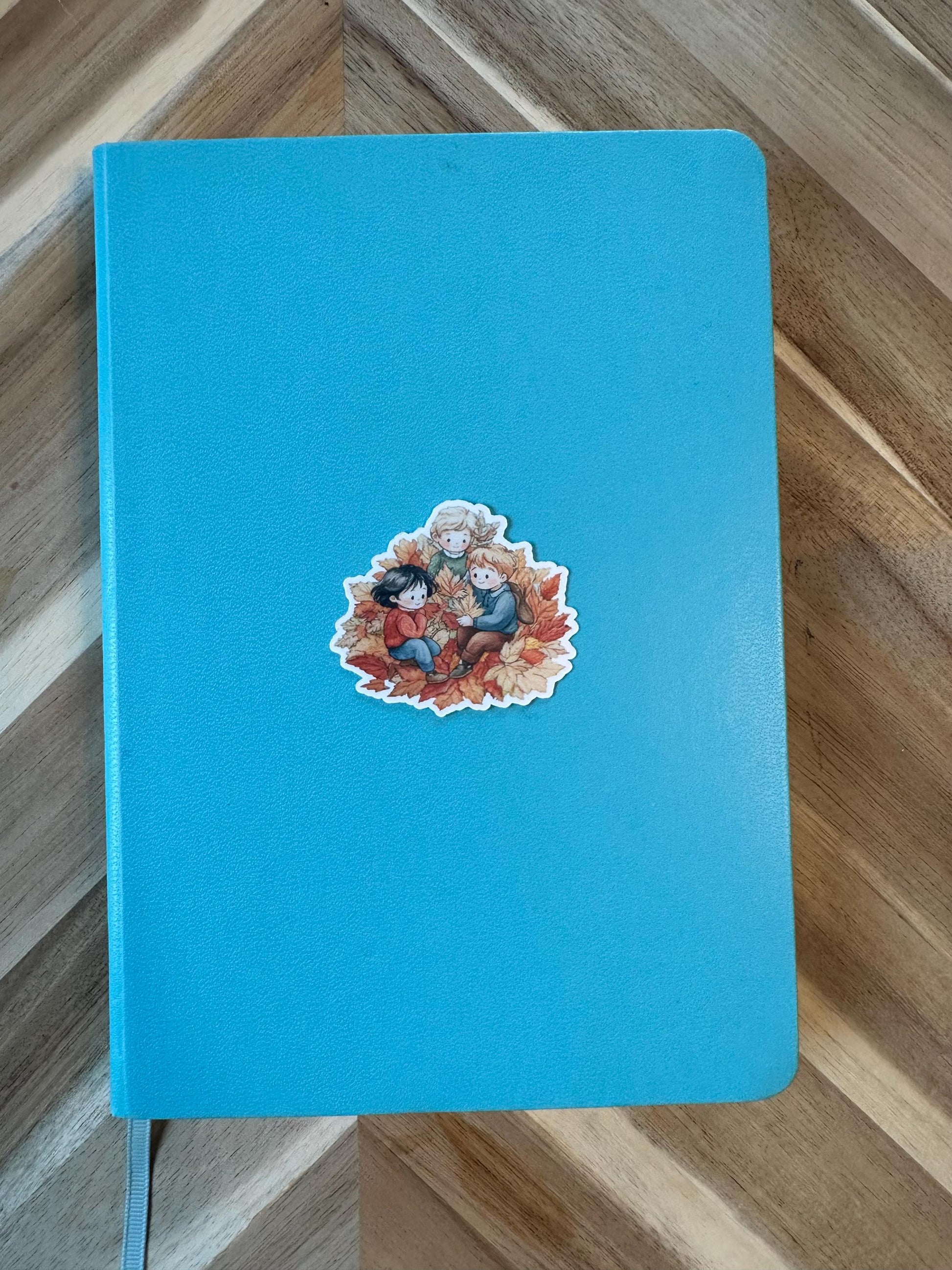 Cute Fall Kids Playing in Leaves Sticker - Autumn Children Watercolor Vinyl Sticker