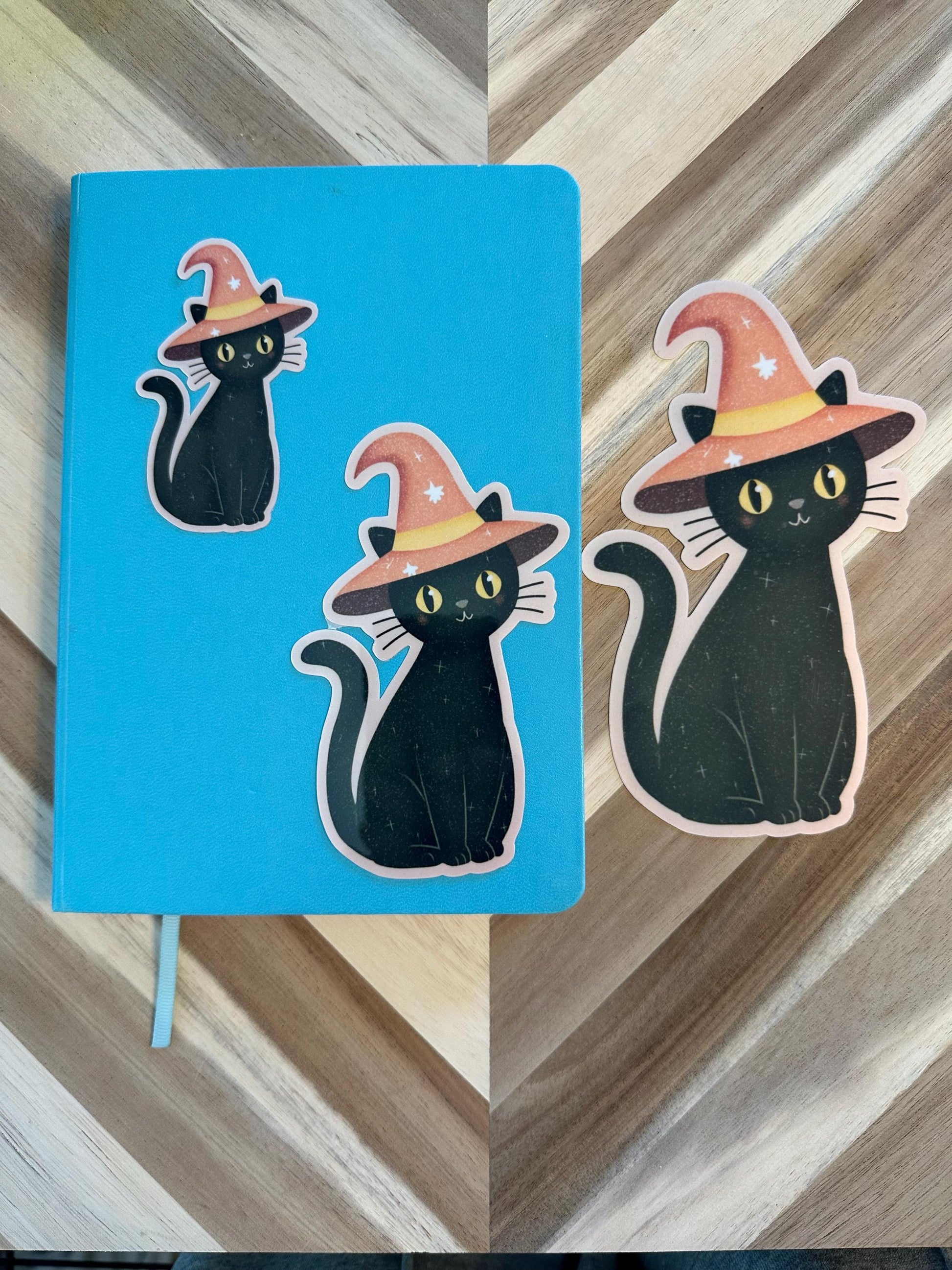 Cute Black Cat Witch Stickers - Halloween Waterproof Vinyl Sticker Set