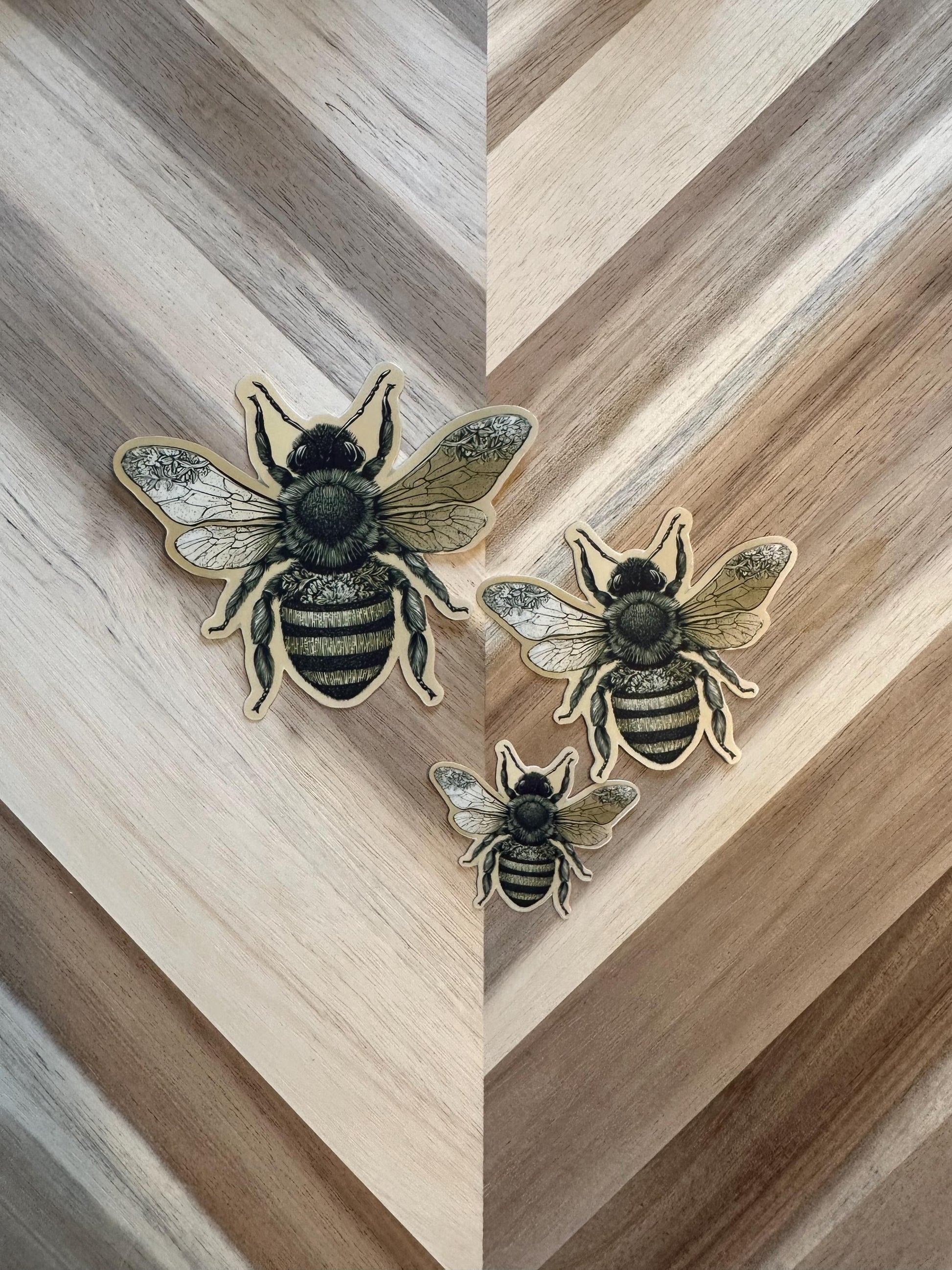 Vintage Style Bumblebee Sticker - Botanical Illustration Style Bee Decal