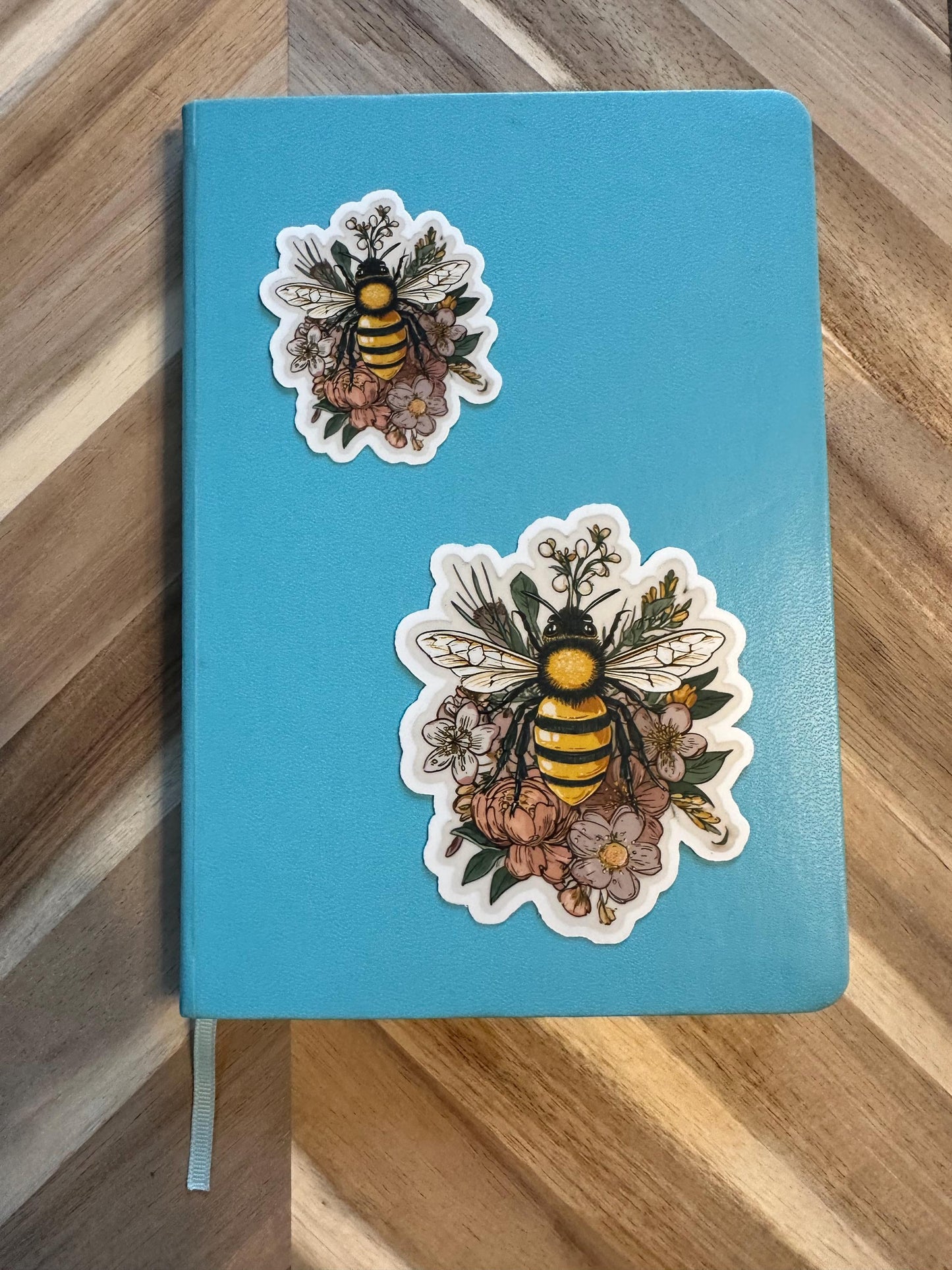 Bee and Floral Sticker - Vintage Botanical Honeybee with Flowers Vinyl Decal