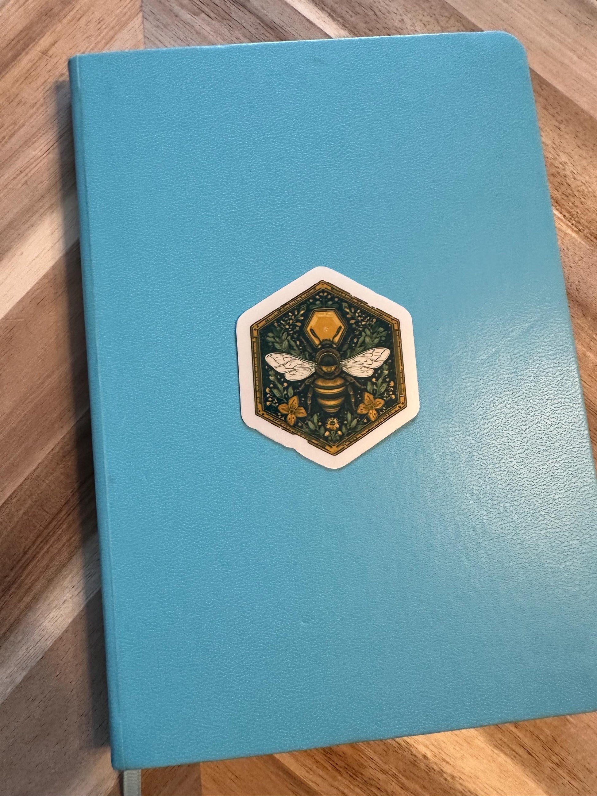 Hexagon Bee Sticker - Art Nouveau Honeycomb Design with Botanical Florals | Vintage Bee Decal