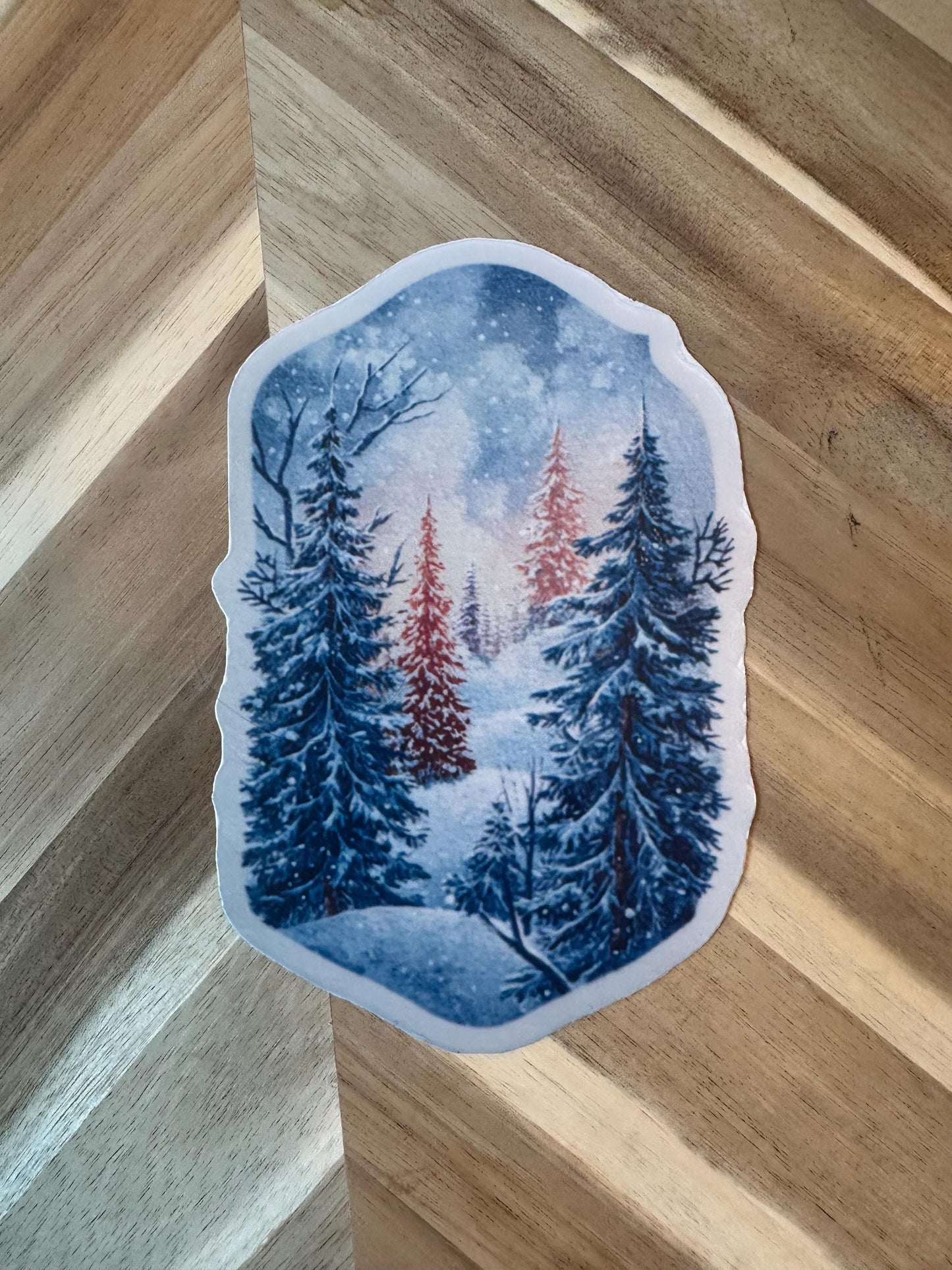 Winter Forest Sticker | Snowy Pine Trees Watercolor Decal | Nature Landscape Vinyl Sticker | Laptop Water Bottle