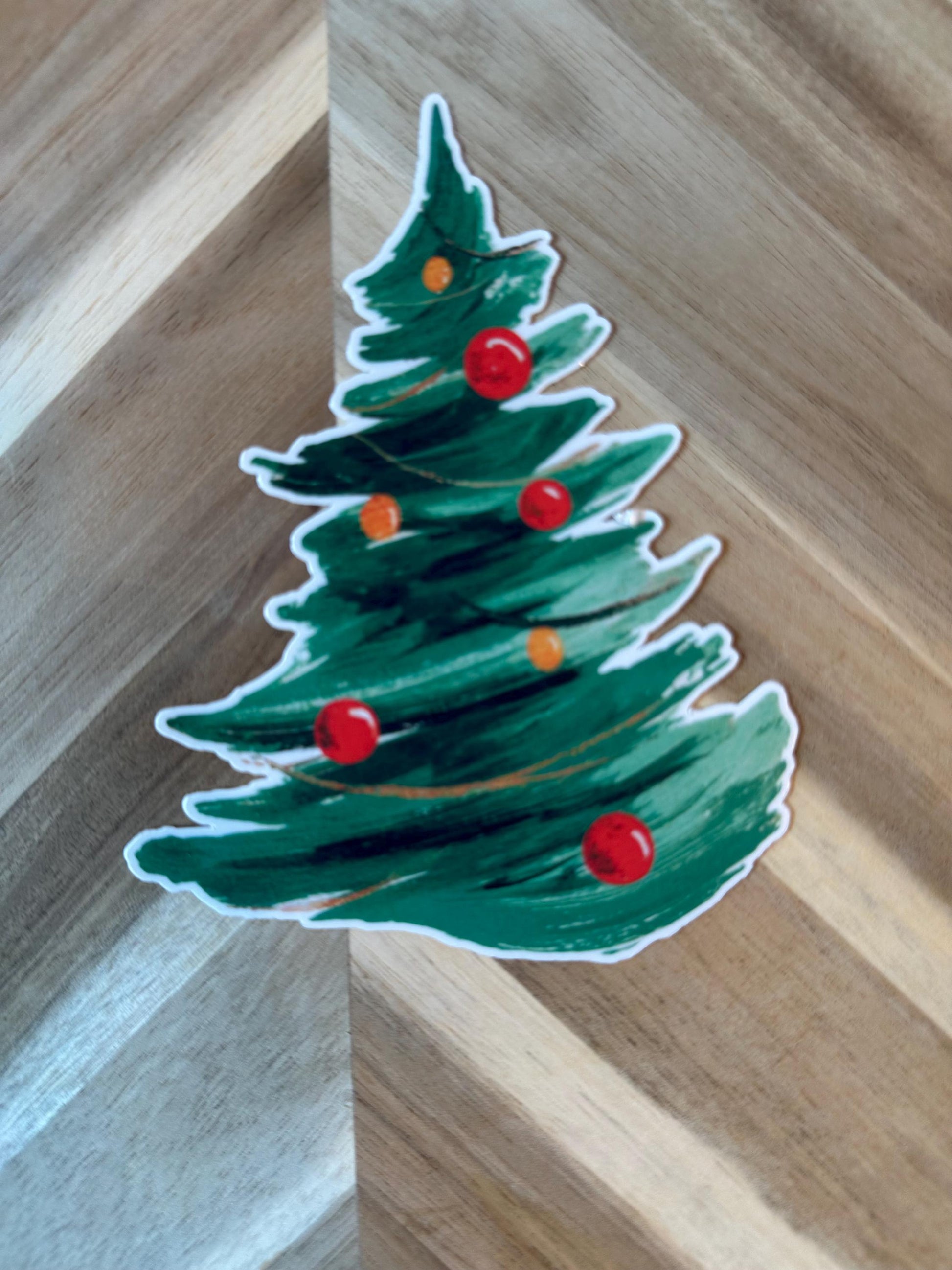 Christmas Tree Sticker | Hand Painted Holiday Decal | Festive Xmas Ornament Sticker | Watercolor Pine Tree Vinyl