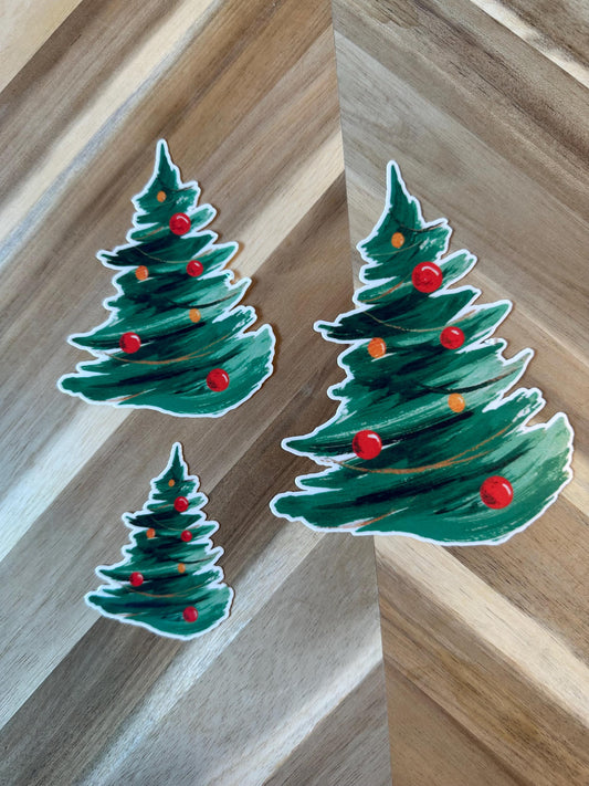 Christmas Tree Sticker | Hand Painted Holiday Decal | Festive Xmas Ornament Sticker | Watercolor Pine Tree Vinyl