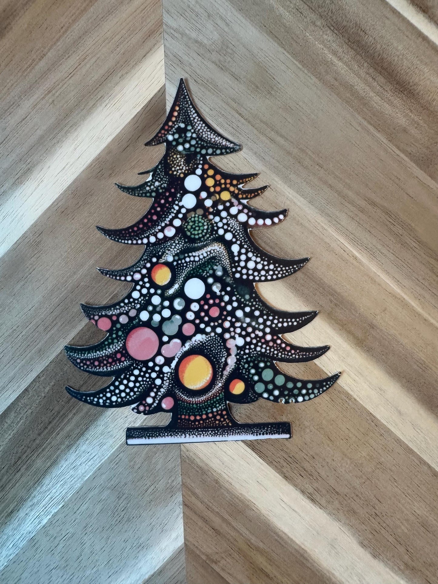 Mandala Christmas Tree Sticker | Dot Art Holiday Decal | Bohemian Xmas Tree Vinyl Sticker | Colorful Festive Ornament Art