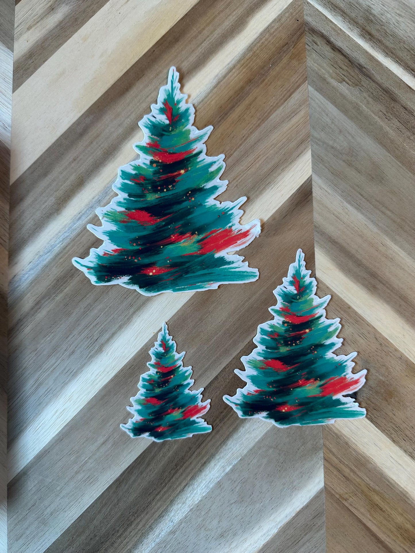 Abstract Christmas Tree Sticker | Painted Holiday Decal | Artistic Xmas Tree Vinyl Sticker | Teal Red Festive Sticker