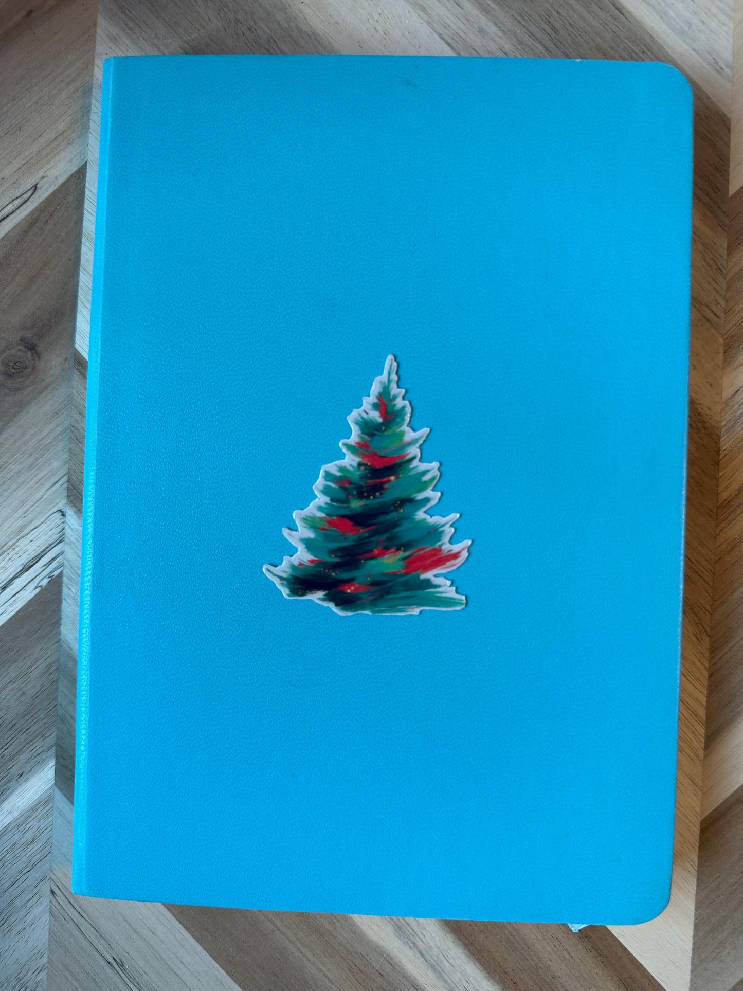 Abstract Christmas Tree Sticker | Painted Holiday Decal | Artistic Xmas Tree Vinyl Sticker | Teal Red Festive Sticker