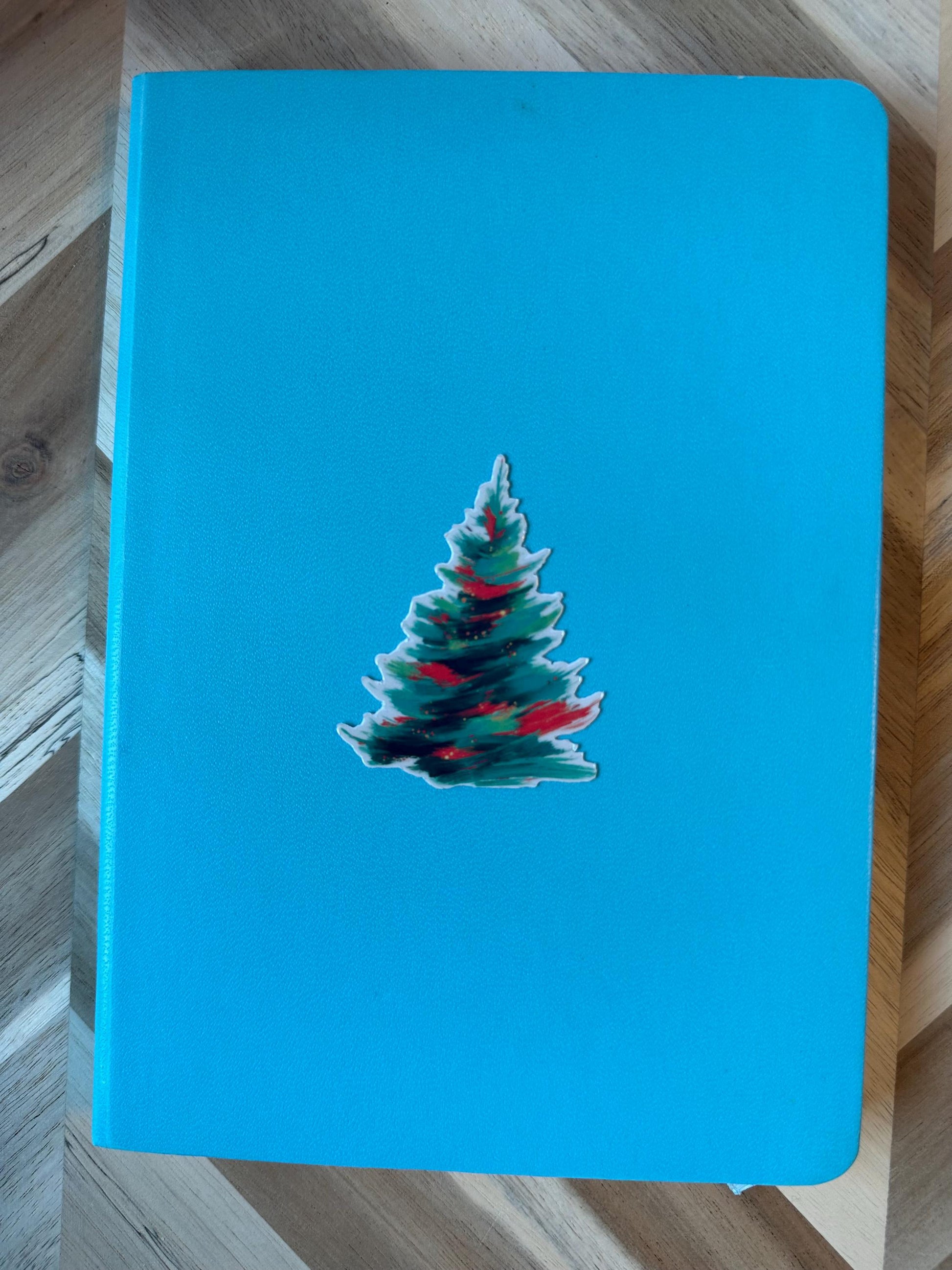 Abstract Christmas Tree Sticker | Painted Holiday Decal | Artistic Xmas Tree Vinyl Sticker | Teal Red Festive Sticker