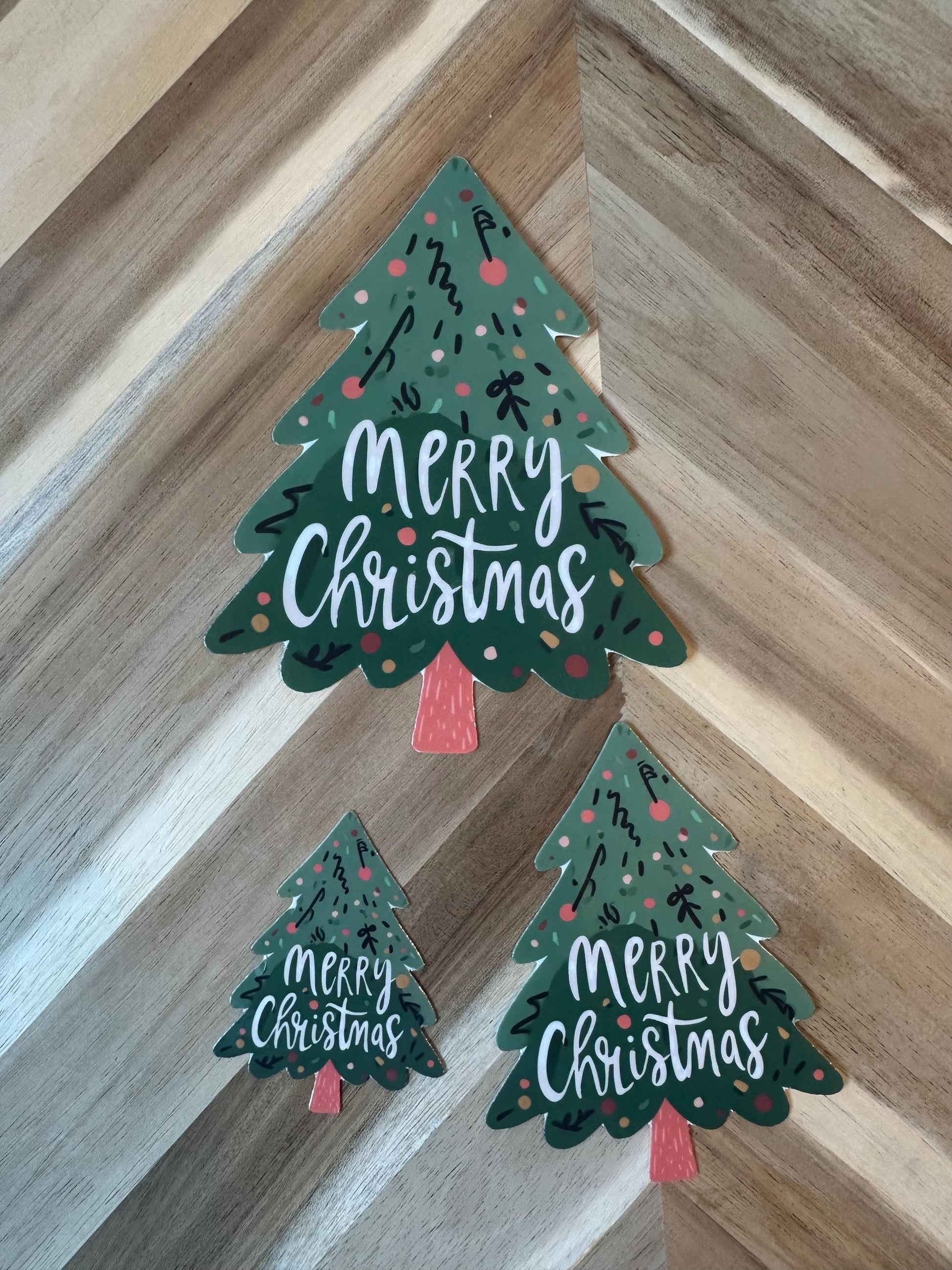 Merry Christmas Tree Sticker | Holiday Greeting Decal | Festive Xmas Vinyl Sticker | Hand Lettered Christmas Decor