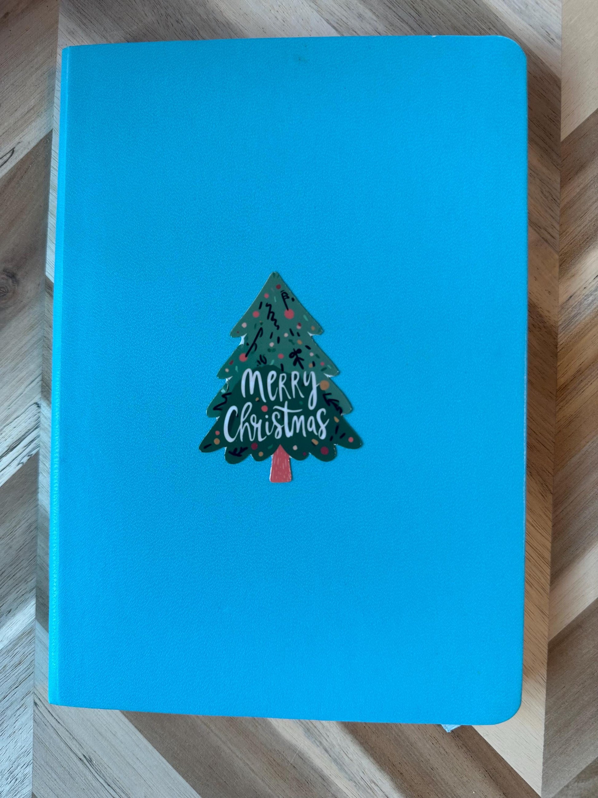 Merry Christmas Tree Sticker | Holiday Greeting Decal | Festive Xmas Vinyl Sticker | Hand Lettered Christmas Decor