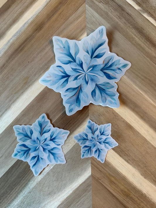 Snowflake Sticker | Watercolor Winter Decal | Ice Crystal Vinyl Sticker | Blue Snowflake Art | Laptop Water Bottle Sticker | Holiday Decor