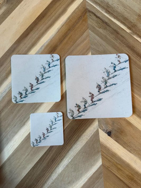 Skiing Sticker | Vintage Ski Slope Watercolor Decal | Winter Sports Vinyl Sticker | Ski Resort Art | Mountain Adventure