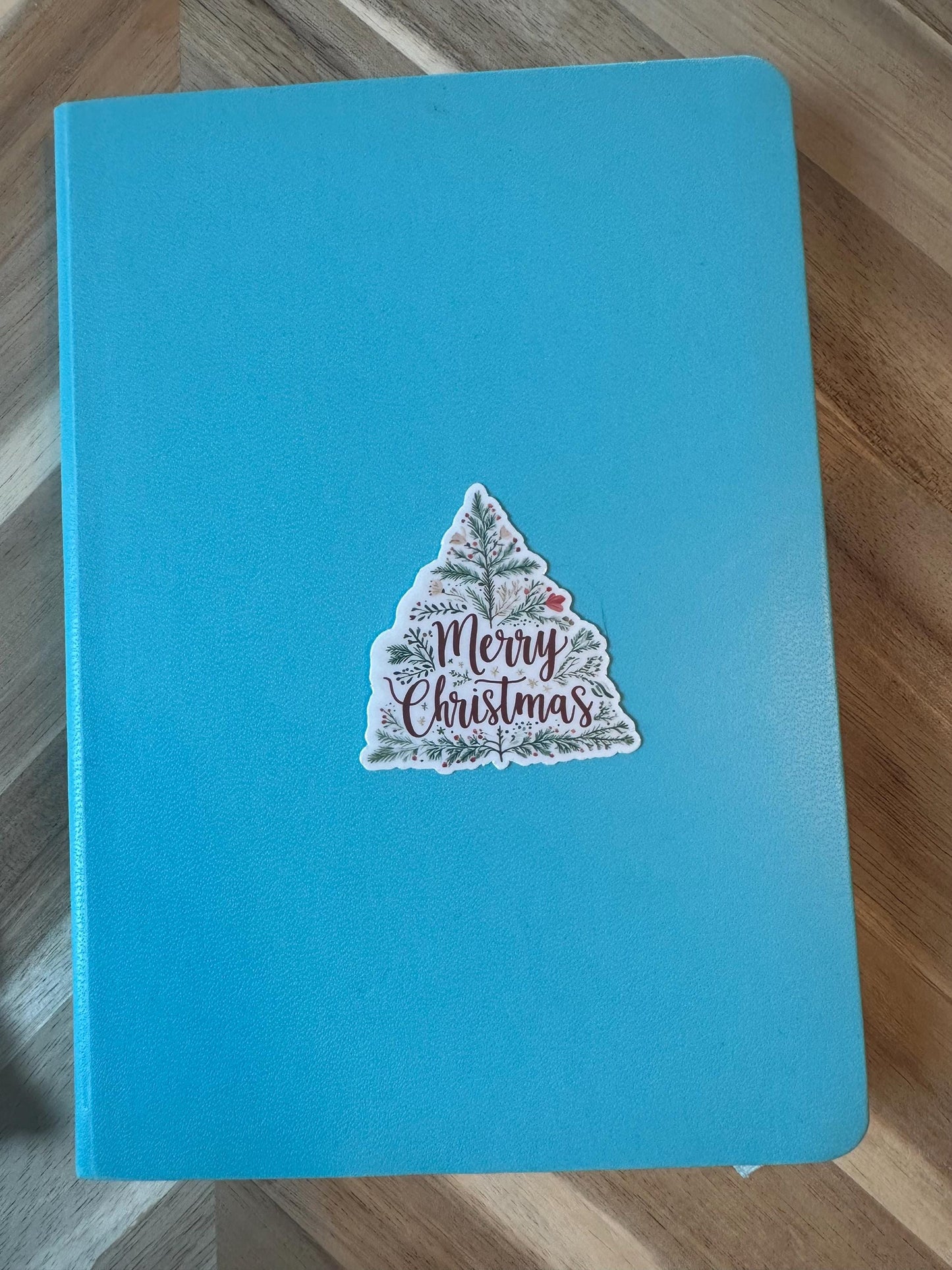 Merry Christmas Tree Sticker | Botanical Holiday Decal | Floral Xmas Greeting Vinyl Sticker | Hand Lettered Christmas