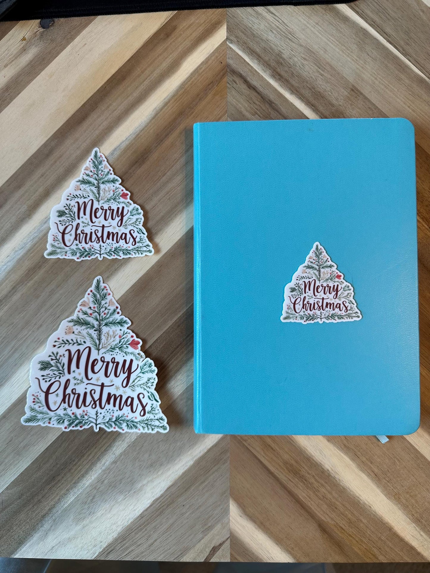 Merry Christmas Tree Sticker | Botanical Holiday Decal | Floral Xmas Greeting Vinyl Sticker | Hand Lettered Christmas