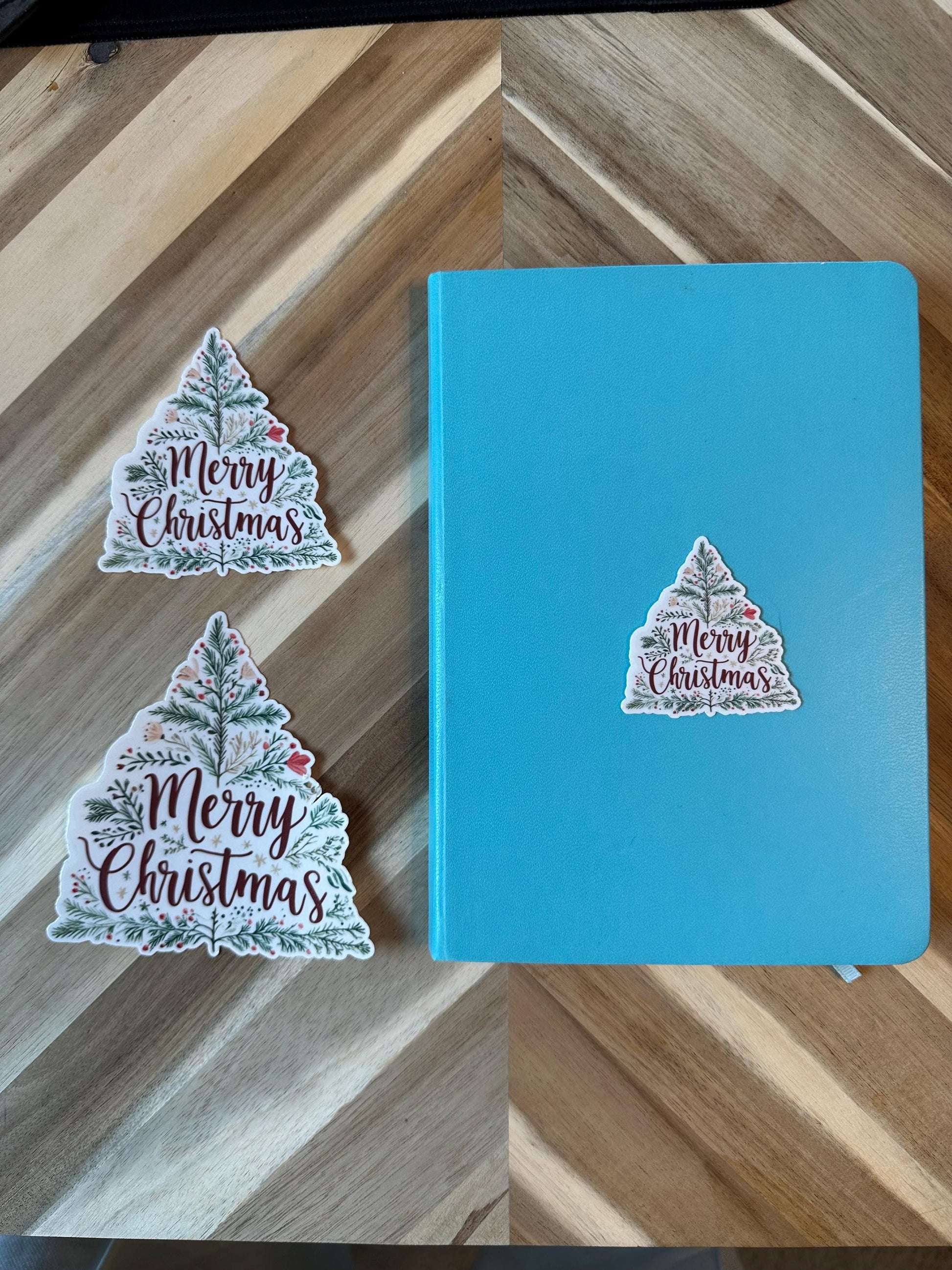 Merry Christmas Tree Sticker | Botanical Holiday Decal | Floral Xmas Greeting Vinyl Sticker | Hand Lettered Christmas