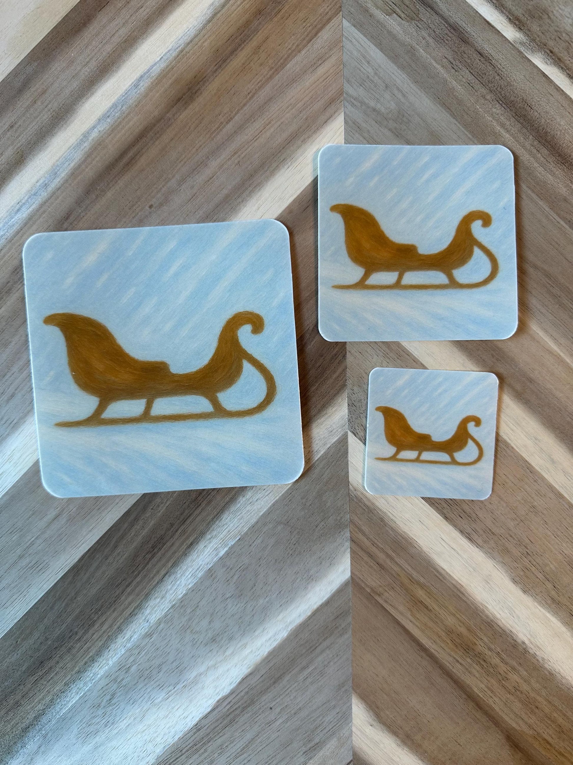 Santa Sleigh Sticker | Vintage Christmas Decal | Gold Sleigh Vinyl Sticker | Minimalist Holiday | Retro Xmas