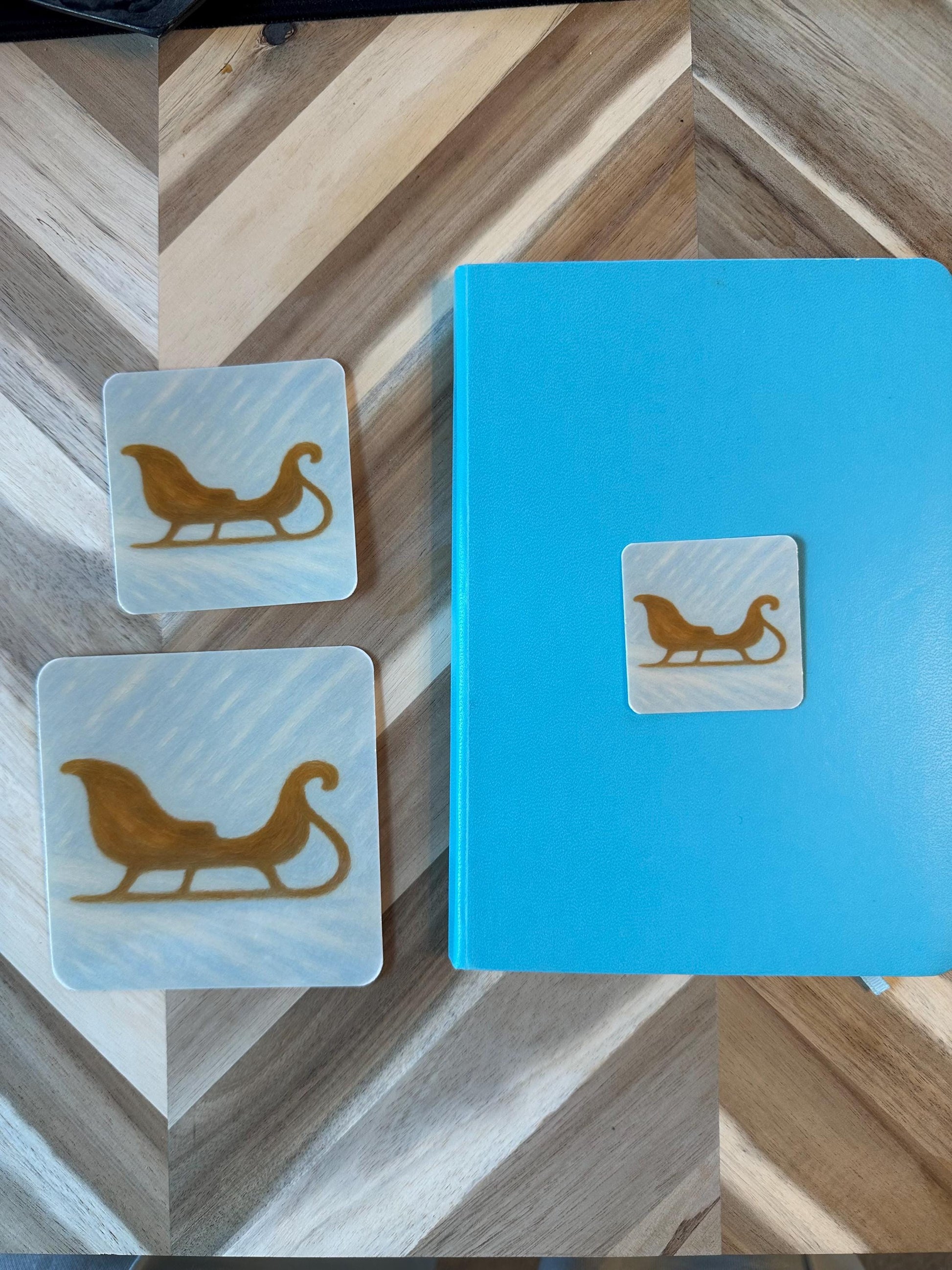 Santa Sleigh Sticker | Vintage Christmas Decal | Gold Sleigh Vinyl Sticker | Minimalist Holiday | Retro Xmas