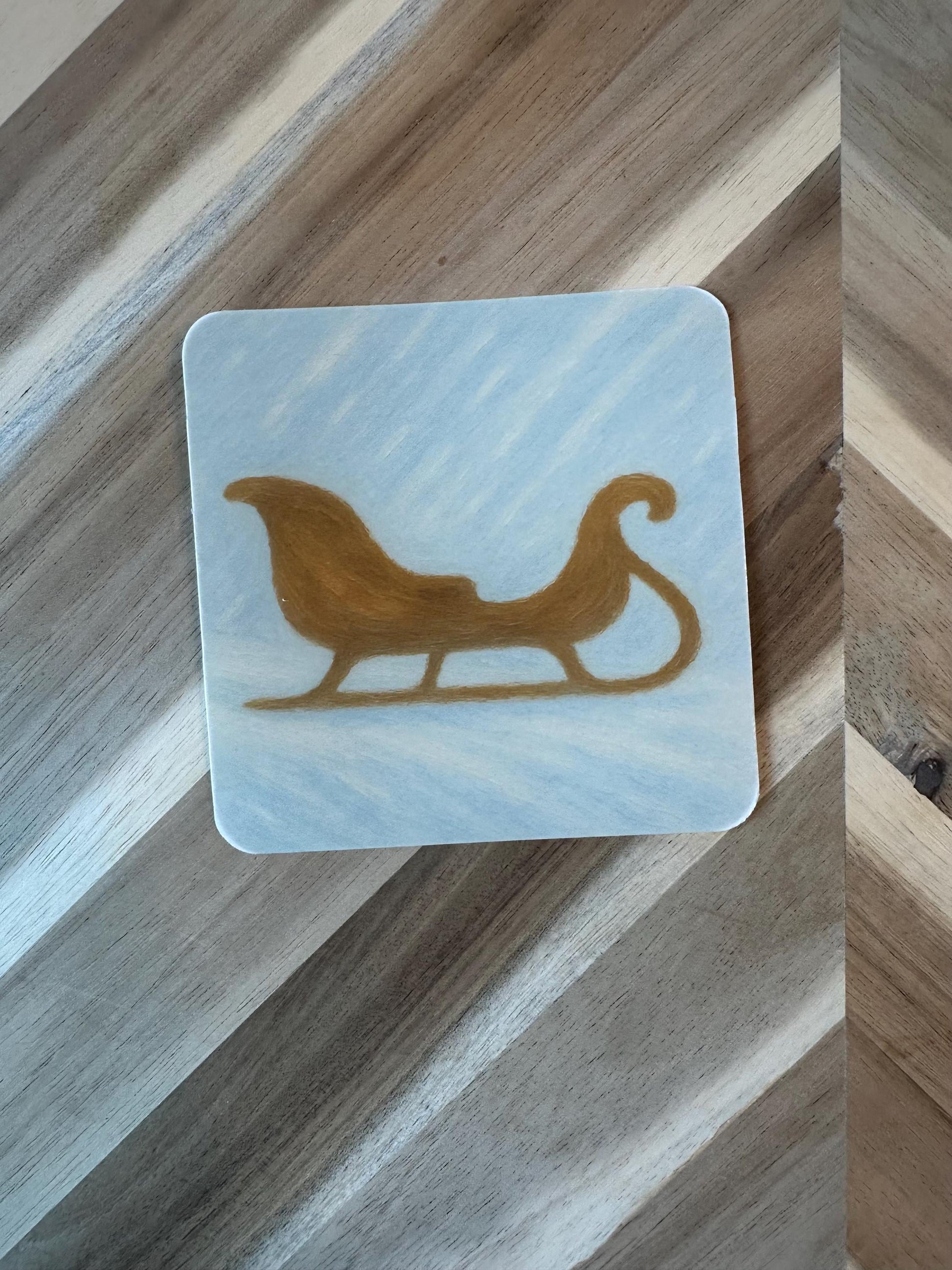 Santa Sleigh Sticker | Vintage Christmas Decal | Gold Sleigh Vinyl Sticker | Minimalist Holiday | Retro Xmas