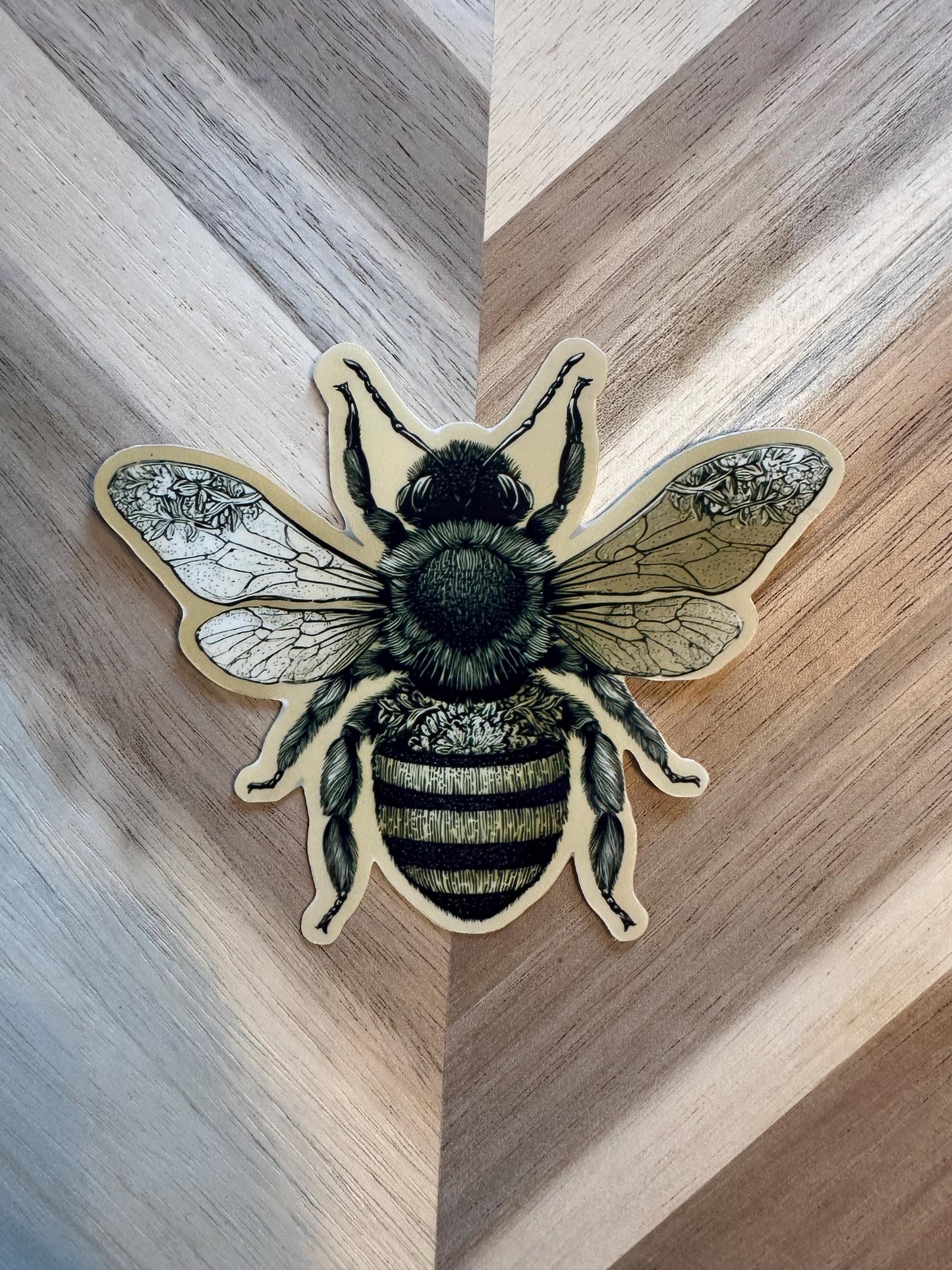 Vintage Style Bumblebee Sticker - Botanical Illustration Style Bee Decal