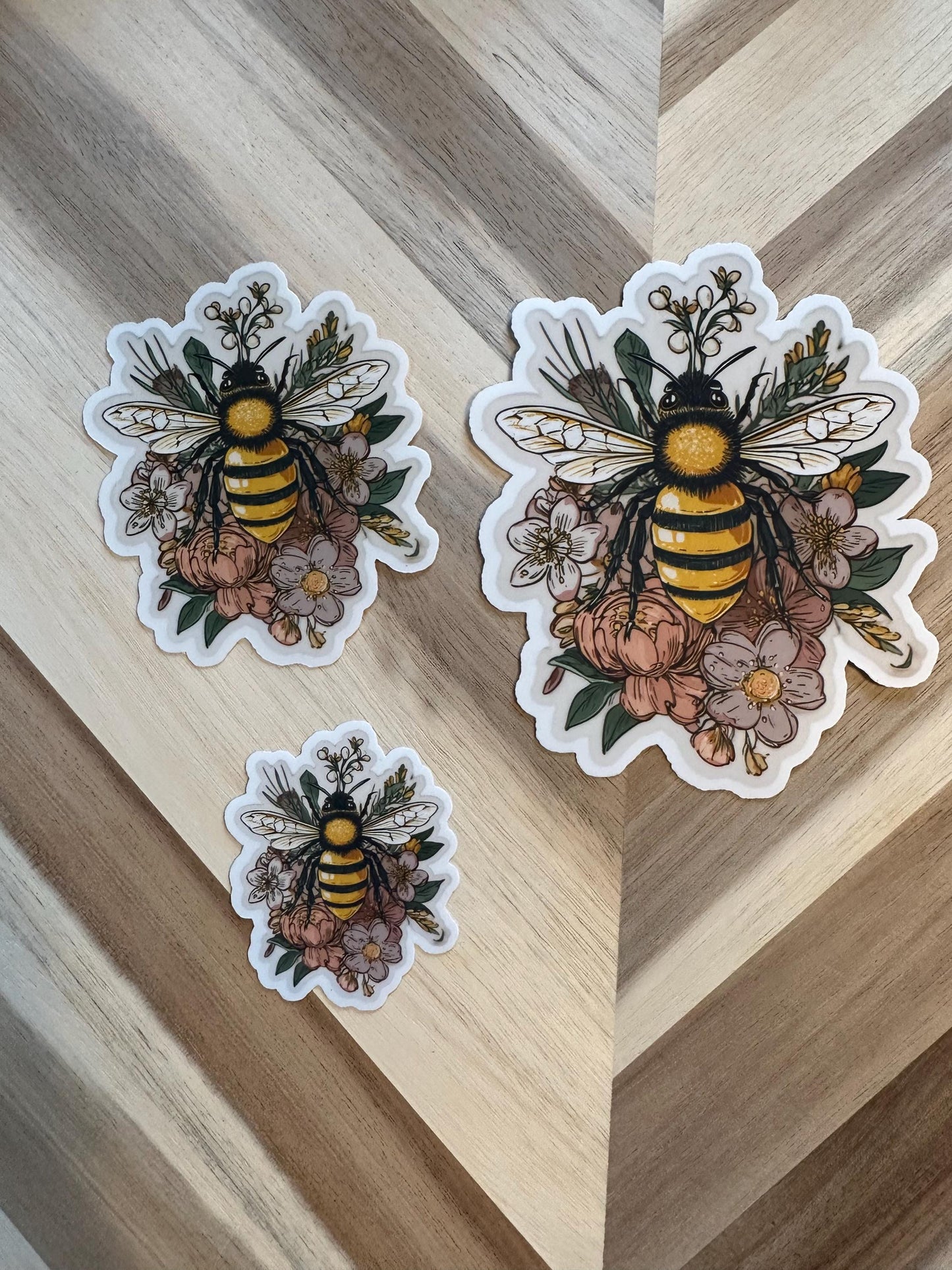 Bee and Floral Sticker - Vintage Botanical Honeybee with Flowers Vinyl Decal