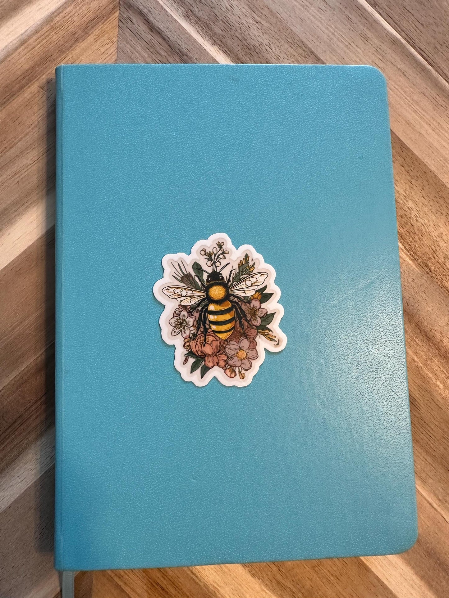 Bee and Floral Sticker - Vintage Botanical Honeybee with Flowers Vinyl Decal