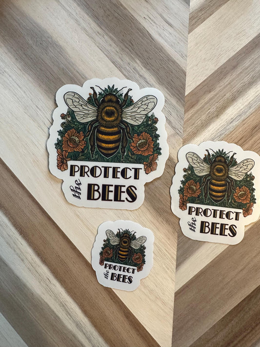 Protect The Bees Sticker - Save The Bees Vinyl Decal with Vintage Floral Design