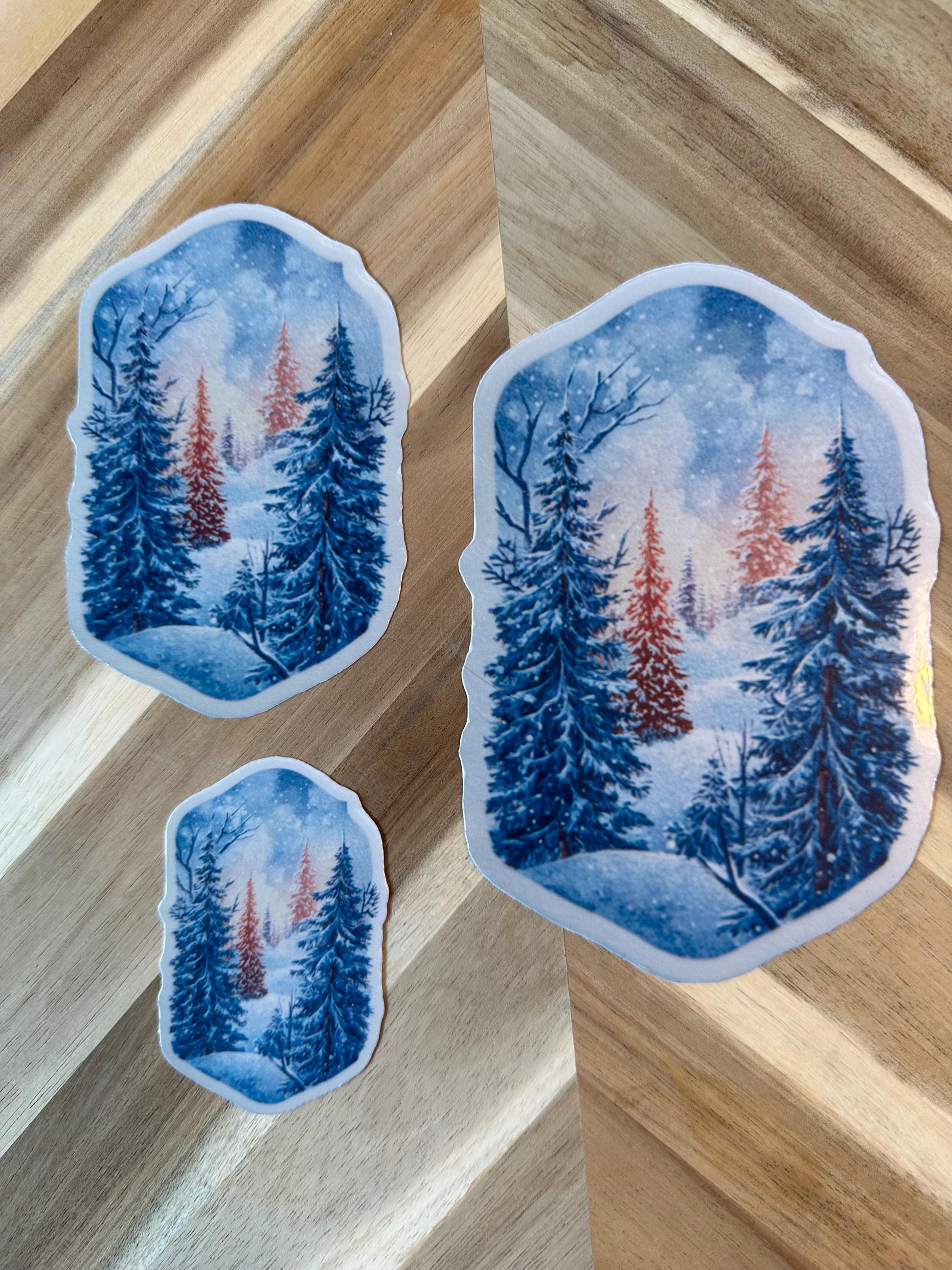 Winter Forest Sticker | Snowy Pine Trees Watercolor Decal | Nature Landscape Vinyl Sticker | Laptop Water Bottle
