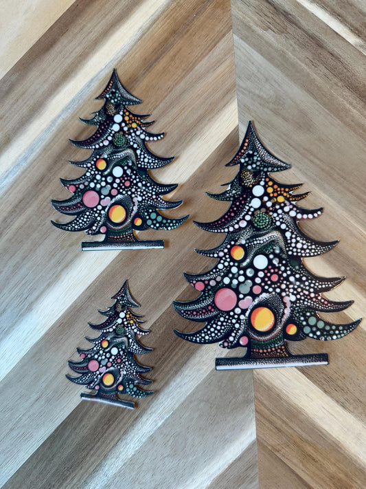 Mandala Christmas Tree Sticker | Dot Art Holiday Decal | Bohemian Xmas Tree Vinyl Sticker | Colorful Festive Ornament Art
