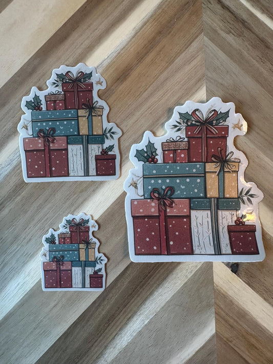Christmas Presents Sticker | Stacked Gift Boxes Decal | Holiday Gifts Vinyl Sticker | Xmas Wrapped Presents